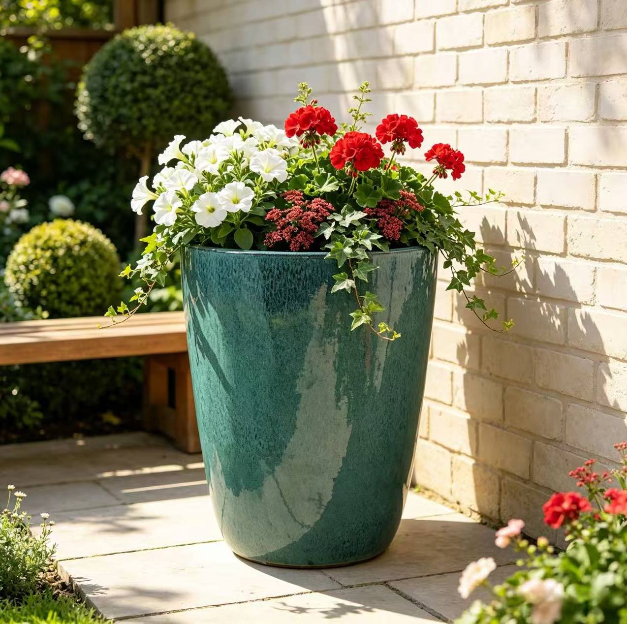 Keramik-gartenvase Ø38,5 X H49,5 Cm Mit Drainageloch, Aquablau Havrya