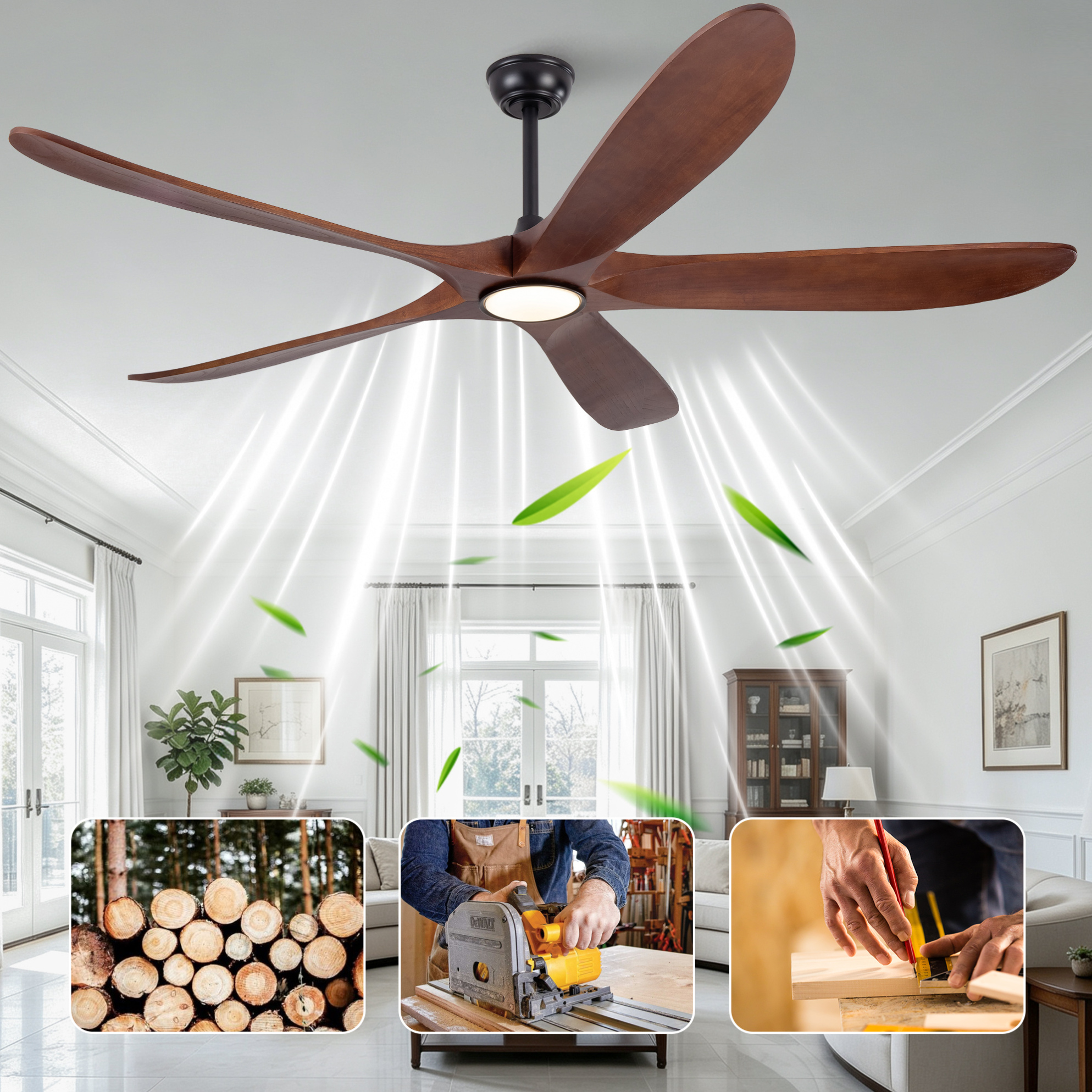 Deckenventilator Mit Licht 60" 3cct Dimmbar, 6 Geschwindigkeiten Havrya