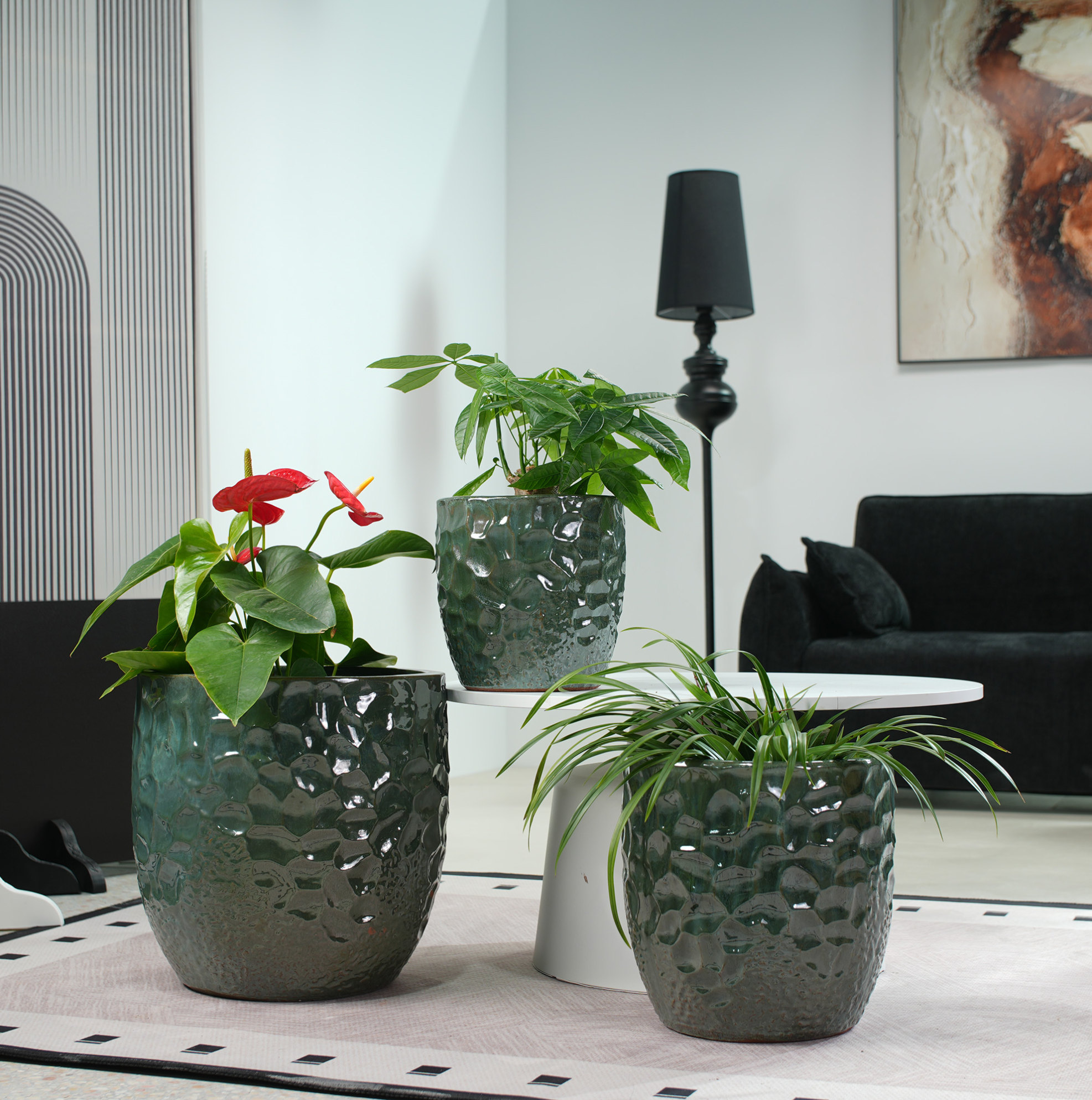 Blumentopf Aus Keramik Ø22,5 Cm, Dunkelgrün Glänzend, Mit Abflussloch Havrya