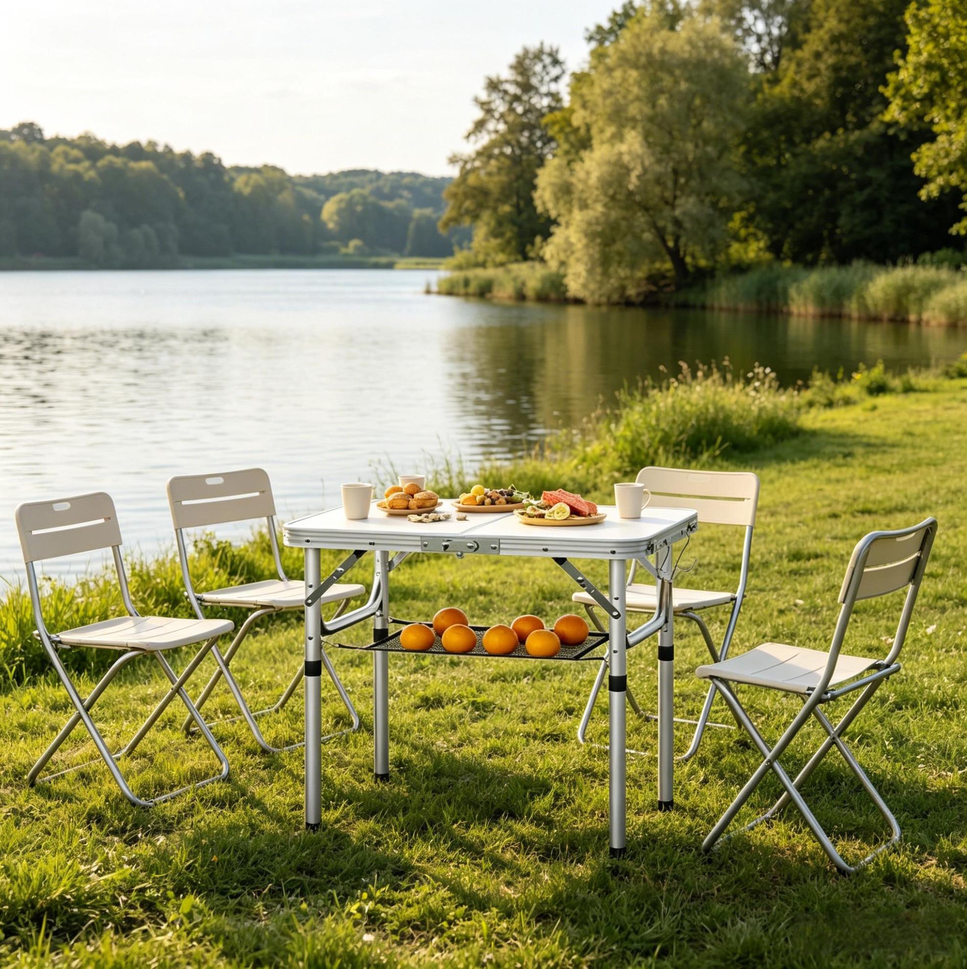 Höhenverstellbarer Outdoor-klapptisch 60 X 40 Cm Aus Mdf Und Aluminium, Cremefarben Havrya