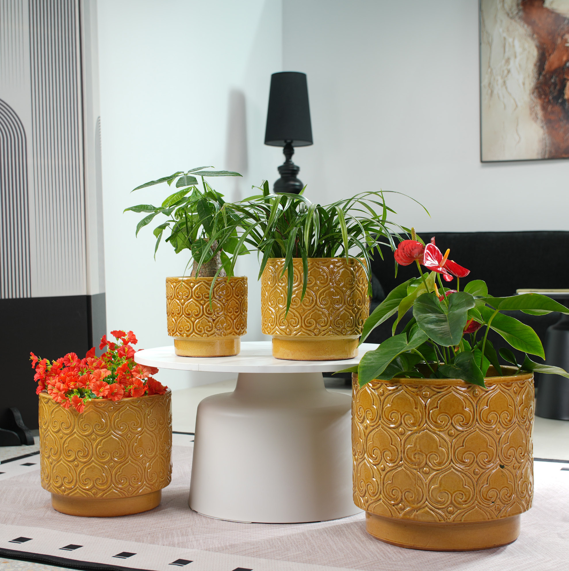Keramik-blumentopf Ø31,5 Cm Gelb Glänzend Mit Herzrelief Havrya
