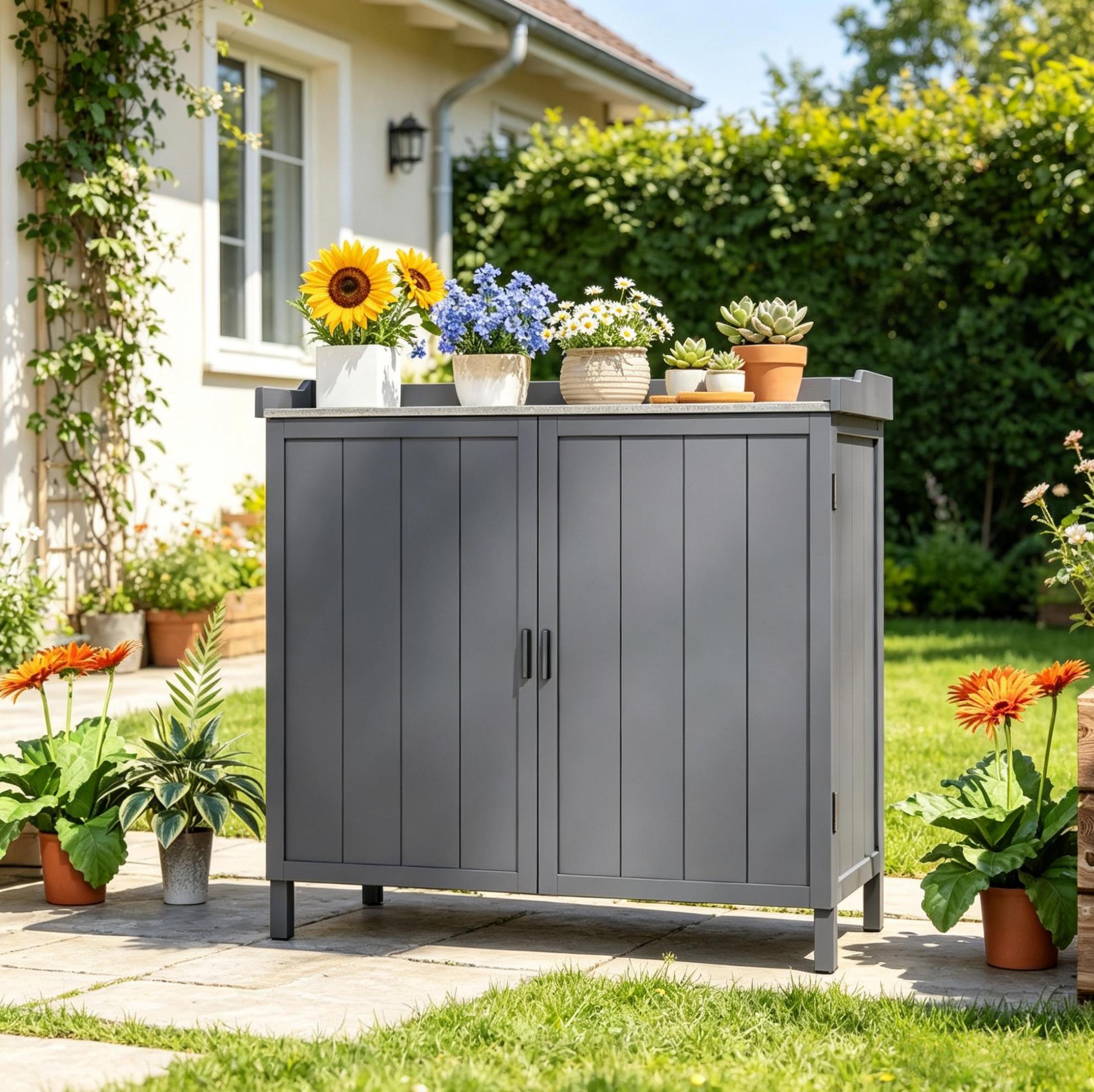 Gartenschrank 98 X 48 X 95,5 Cm Grau Aus Tannenholz Und Verzinktem Metall Havrya