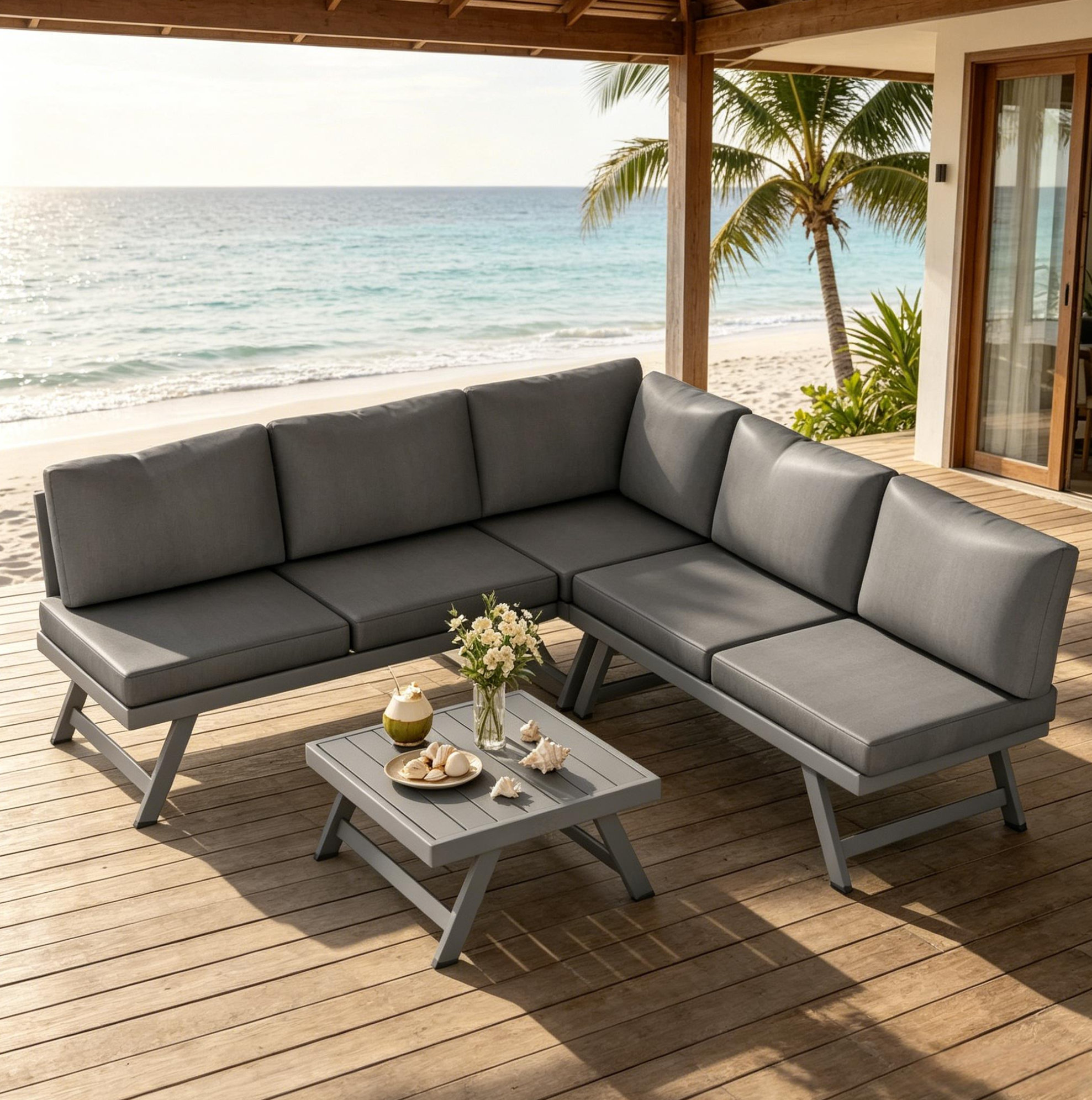 5-sitzer Eck-gartenlounge Mit Verstellbarem Couchtisch, Grau Havrya