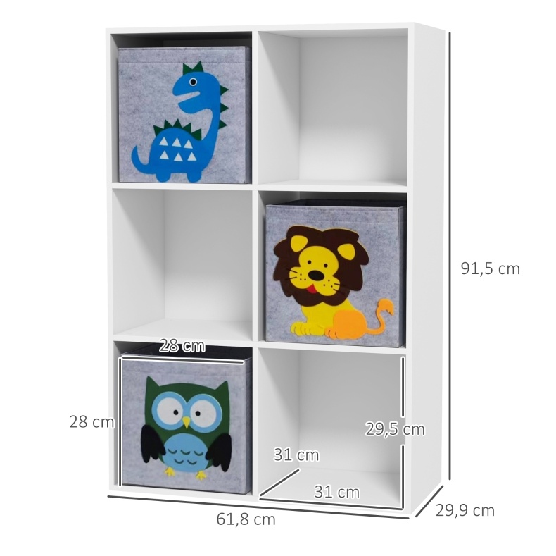 Kinderregal Mit 3 Boxen Und 6 Fächern Aus Holz, Grau, Havrya
