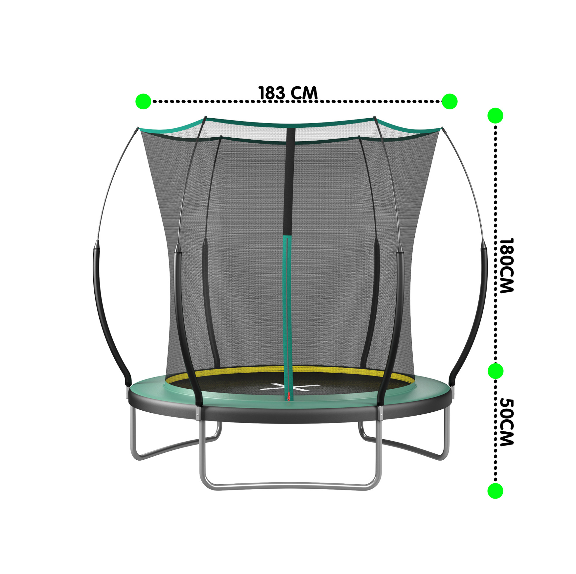 Gartentrampolin 183 Cm Mit Sicherheitsnetz, Stahlrahmen, Grün Havrya