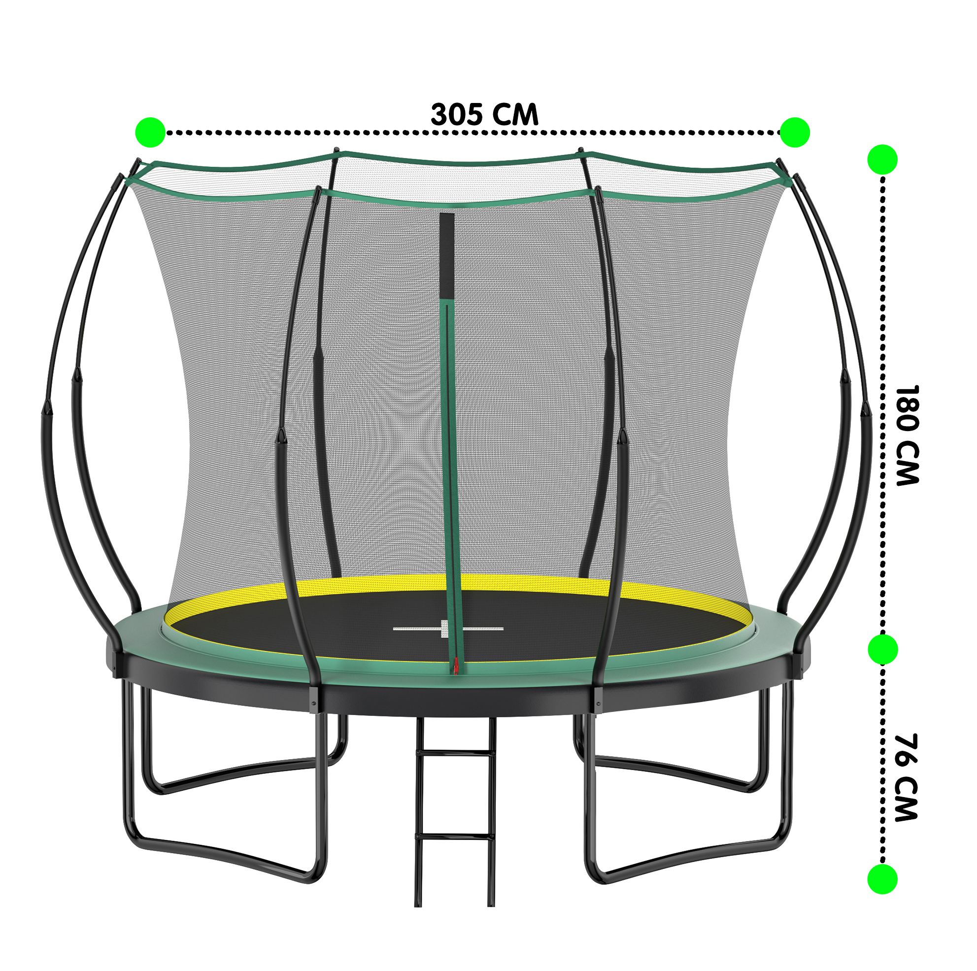 Garten-trampolin Ohne Federn 305 Cm Mit Grünem Sicherheitsnetz Havrya