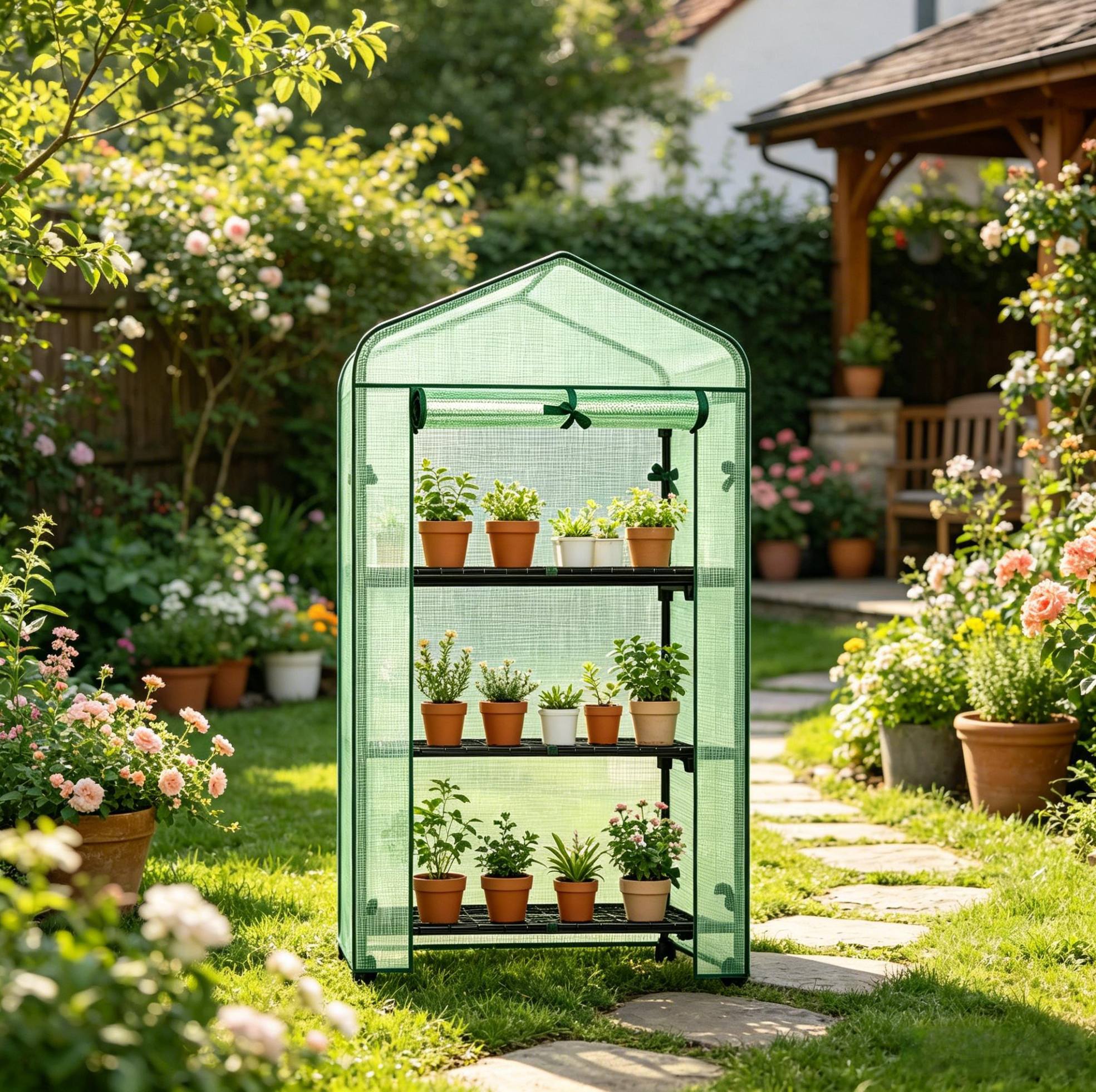 Mini-gewächshaus Auf Rollen 70 X 50 X 130 Cm, 3 Regale, Reißverschlusstür, Grün Havrya