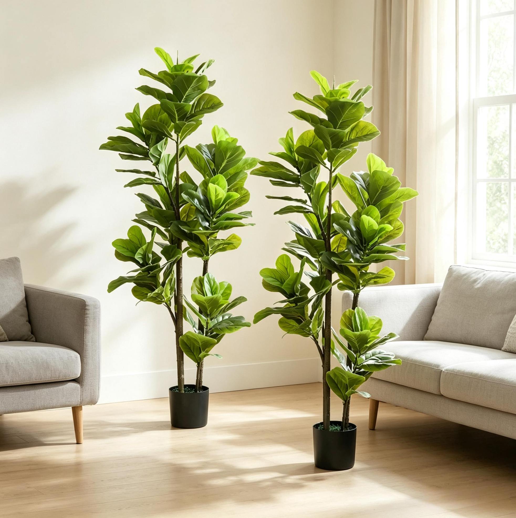 Künstliche Geigenfeige 150 Cm, 2er-set, Mit Zementtopf, Grün Havrya