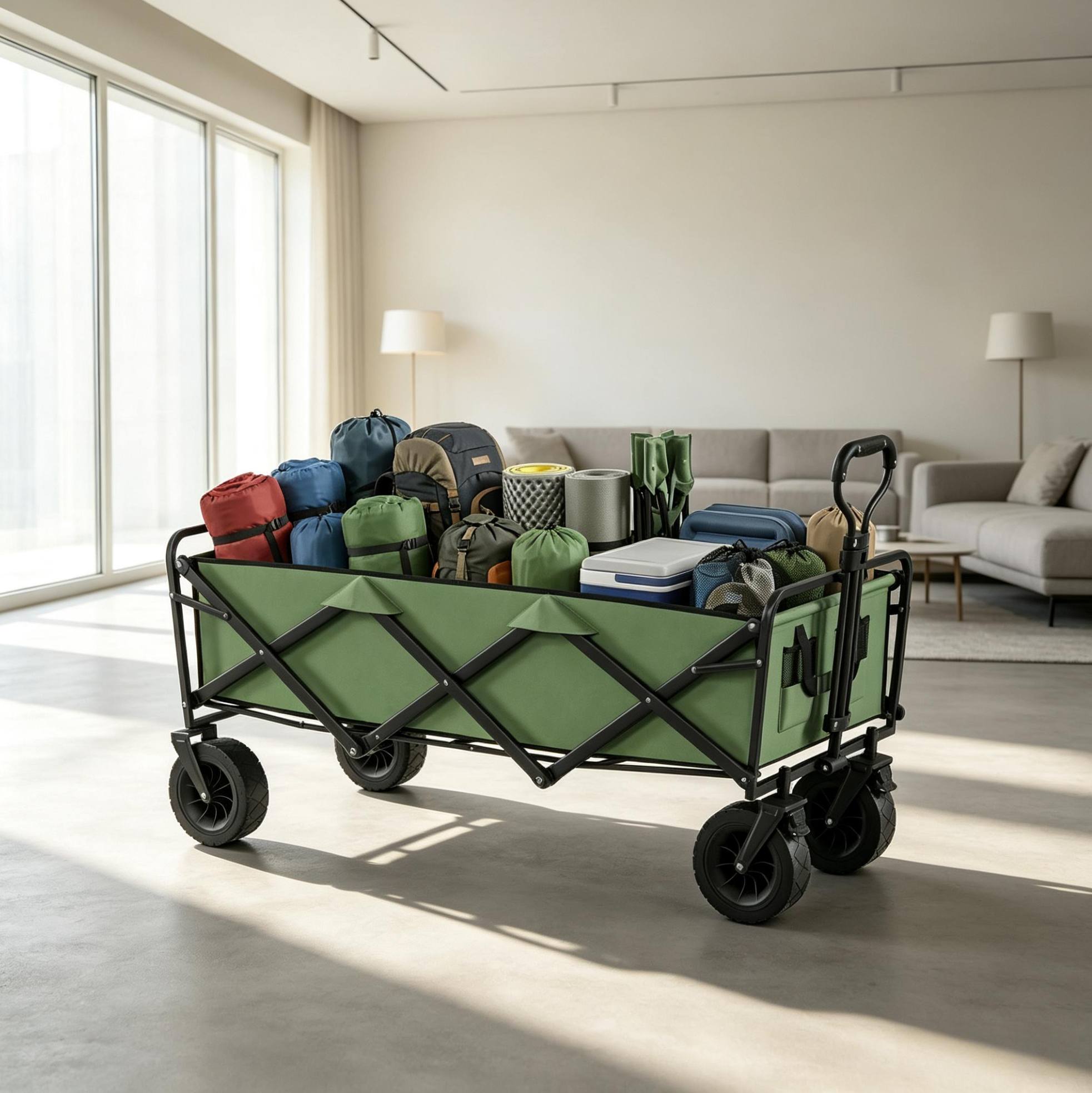Faltbarer Gartenwagen 130 L Mit Rädern, Bremsen Und Verstellbarem Griff Havrya