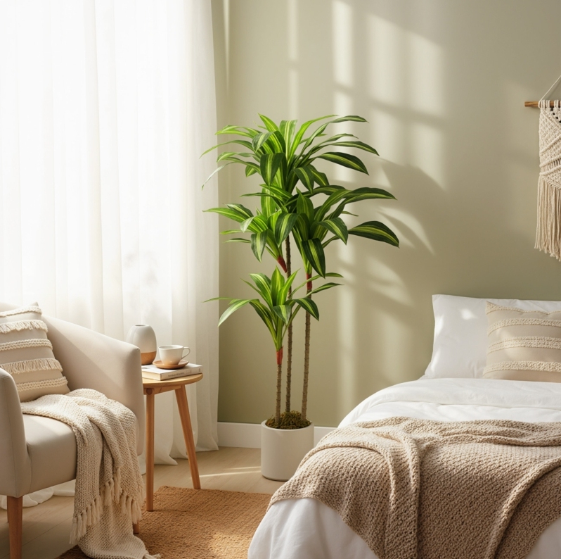 Künstlicher Dracaena-baum 120 Cm Mit Formbaren Stielen, Weißer Topf Havrya
