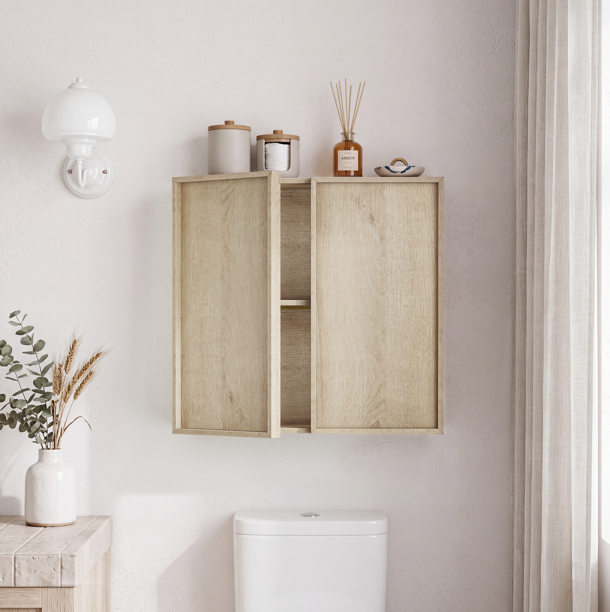 Wand-badezimmerschrank 60 X 21,6 X 58 Cm Mit 2 Türen, Eichenoptik Havrya