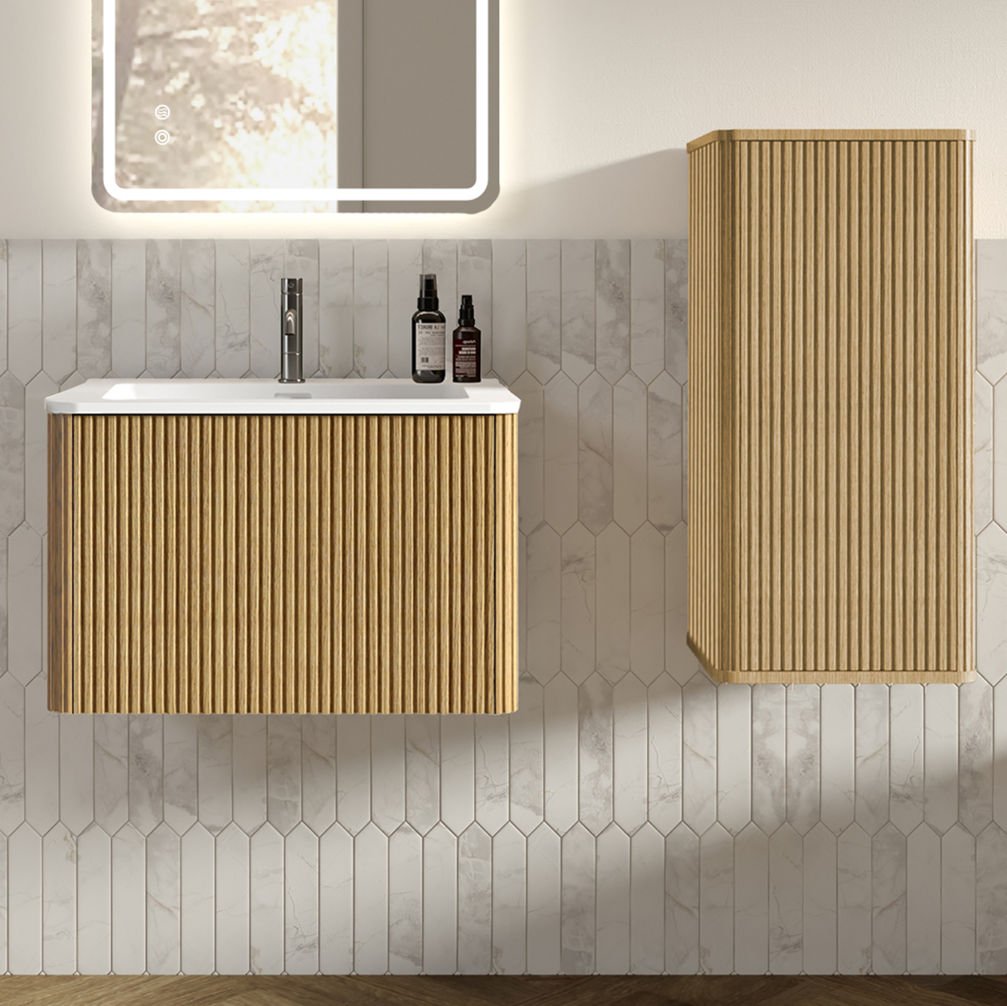 Waschtisch-set Mit 60 Cm Hängendem Unterschrank Und Seitenschrank, Eiche Havrya