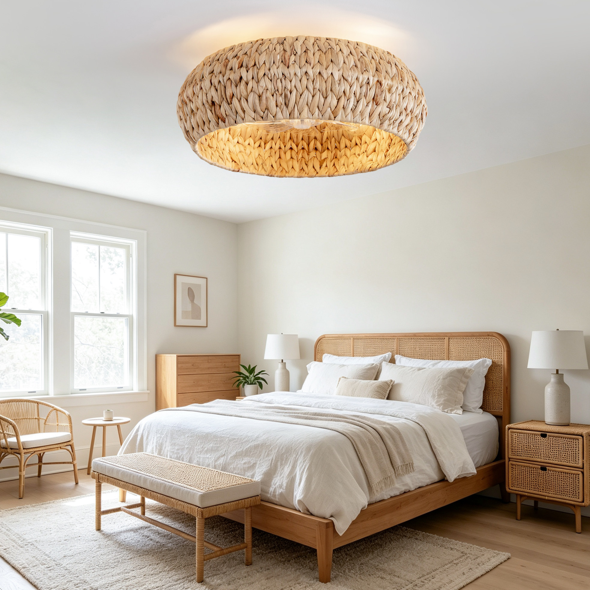 Deckenventilator Mit Licht, Rattandesign, 6 Geschwindigkeiten, Kupfer Havrya
