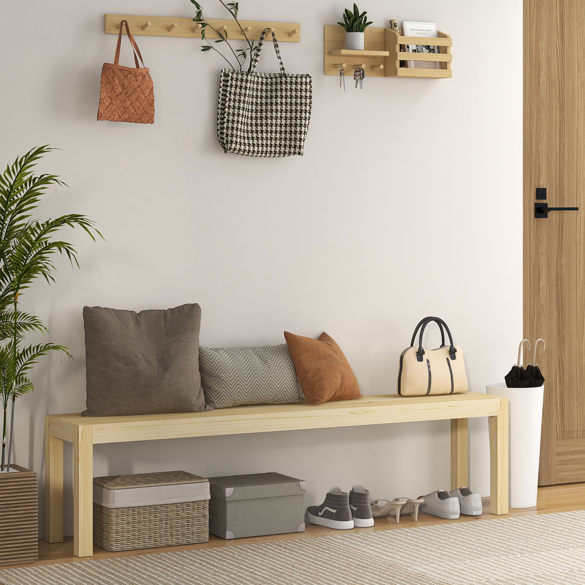 3-sitzer-bank Aus Kiefernholz, 175 X 33 X 45 Cm, Natur, Max. 330 Kg Havrya