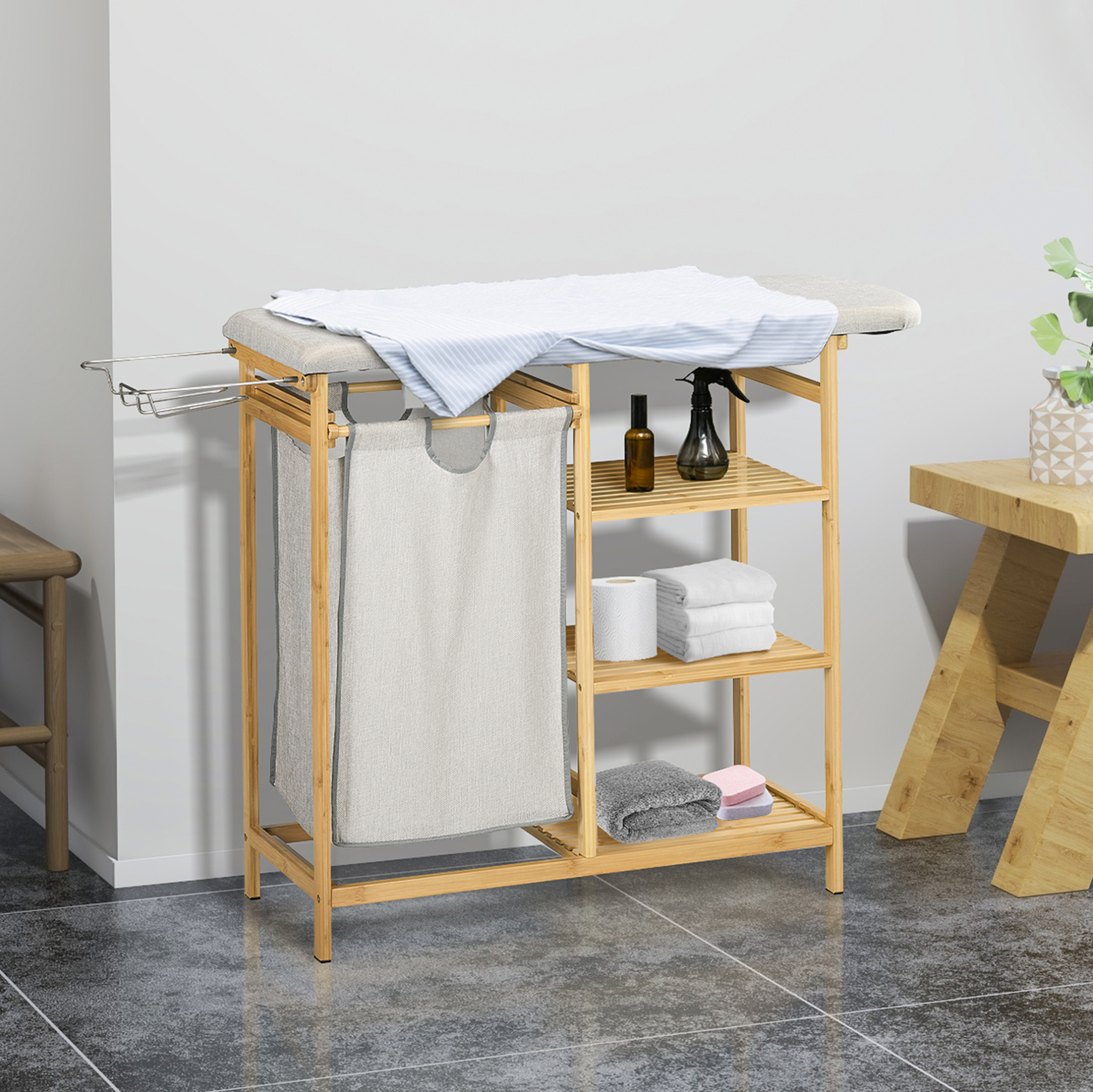 Wäschekorb Mit Bügeltisch, 57,4 L, Naturbambus Havrya