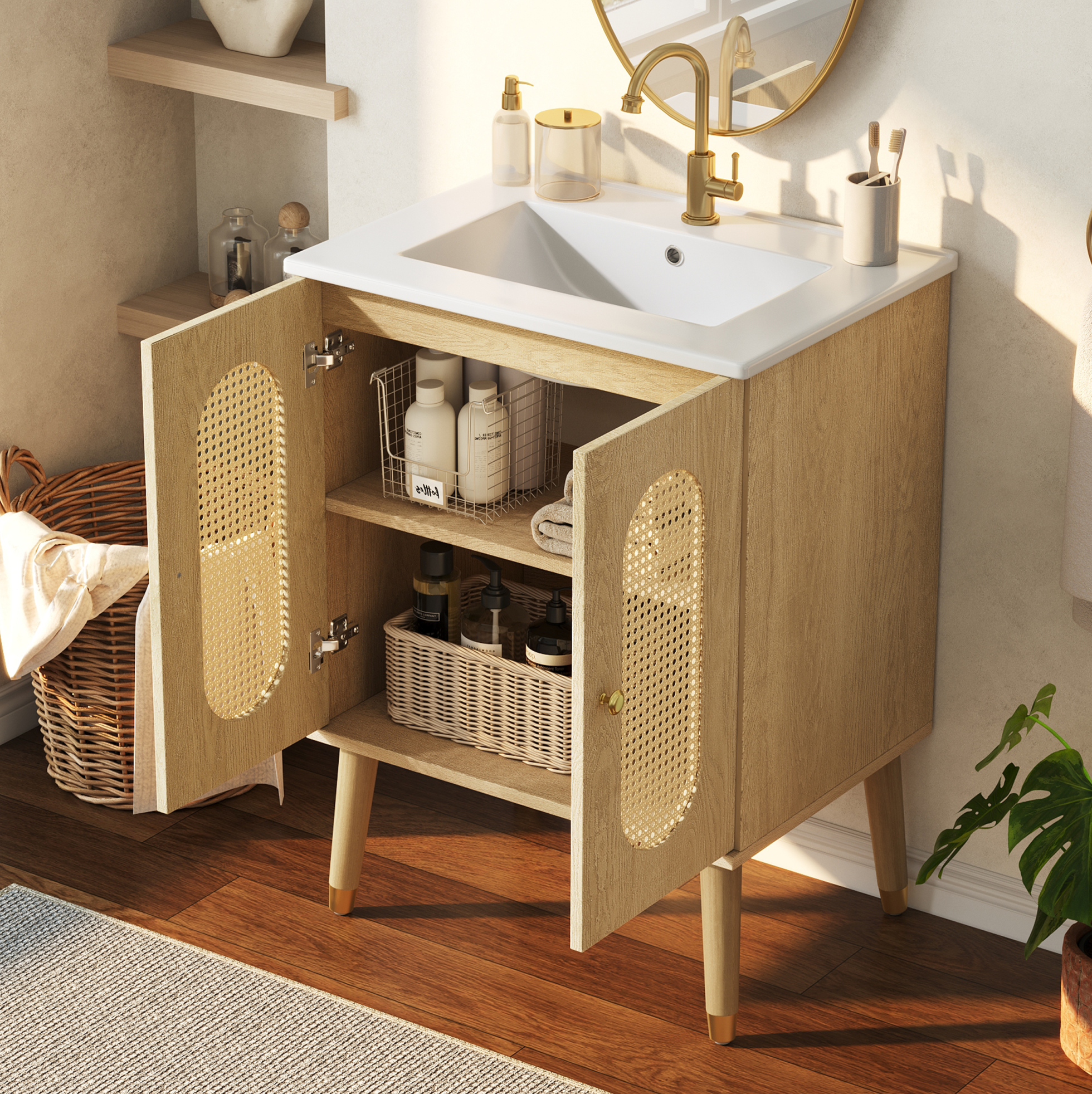 Badezimmermöbel Mit Waschtisch 61 Cm Aus Mdf Und Keramik, Holzoptik Havrya