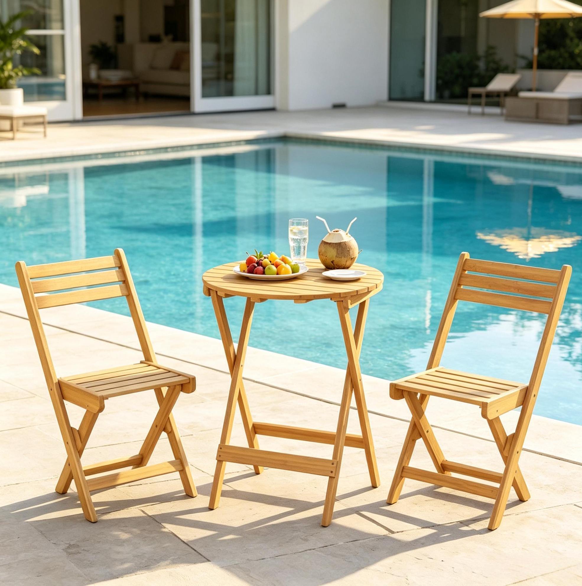 Klappbares Gartenmöbel-set Aus Akazienholz, Runder Tisch Ø 60 X 75 Cm, Natur Havrya
