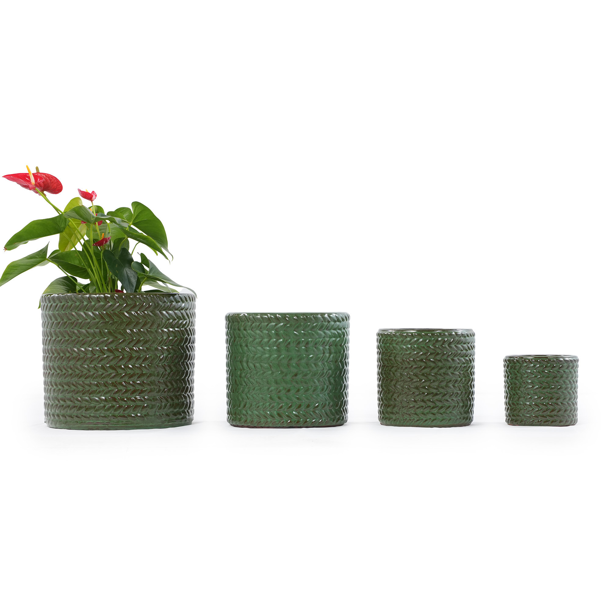 Keramik-blumentopf Ø24,5 Cm, Glänzend Olivgrün Mit Drainage Havrya