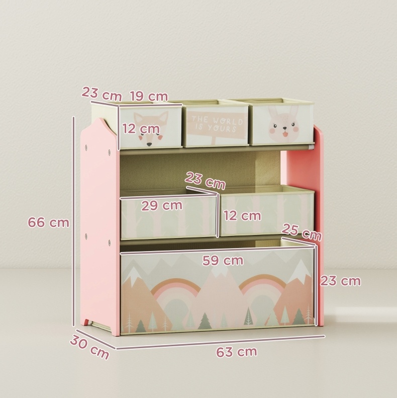 Kinderregal Mit 6 Stoffboxen, 63 X 30 X 66 Cm, Rosa Havrya