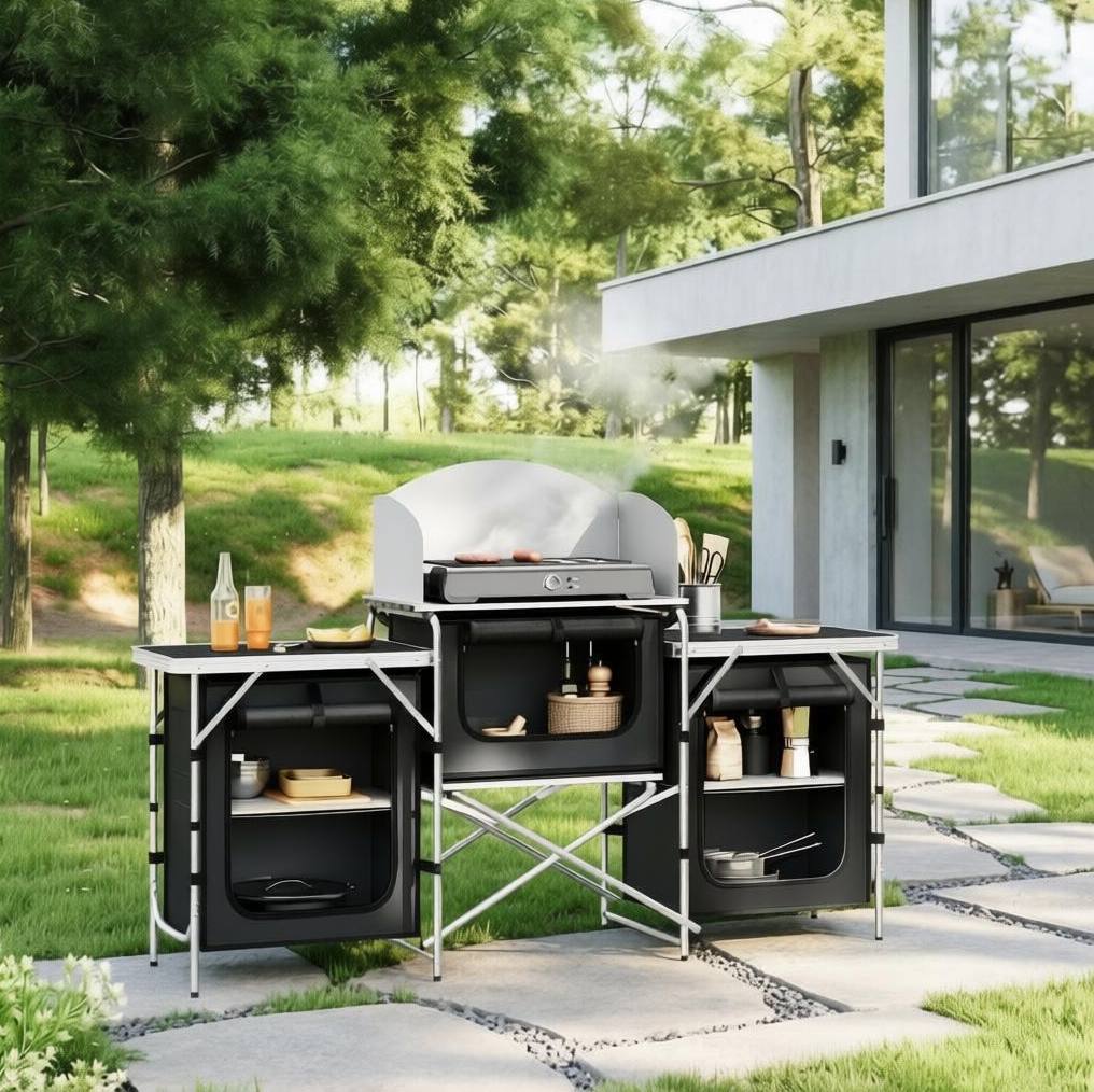 Camping-küchenstation Klappbar, Outdoor-kochinsel 175 X 40 X 110 Cm, Schwarz Havrya