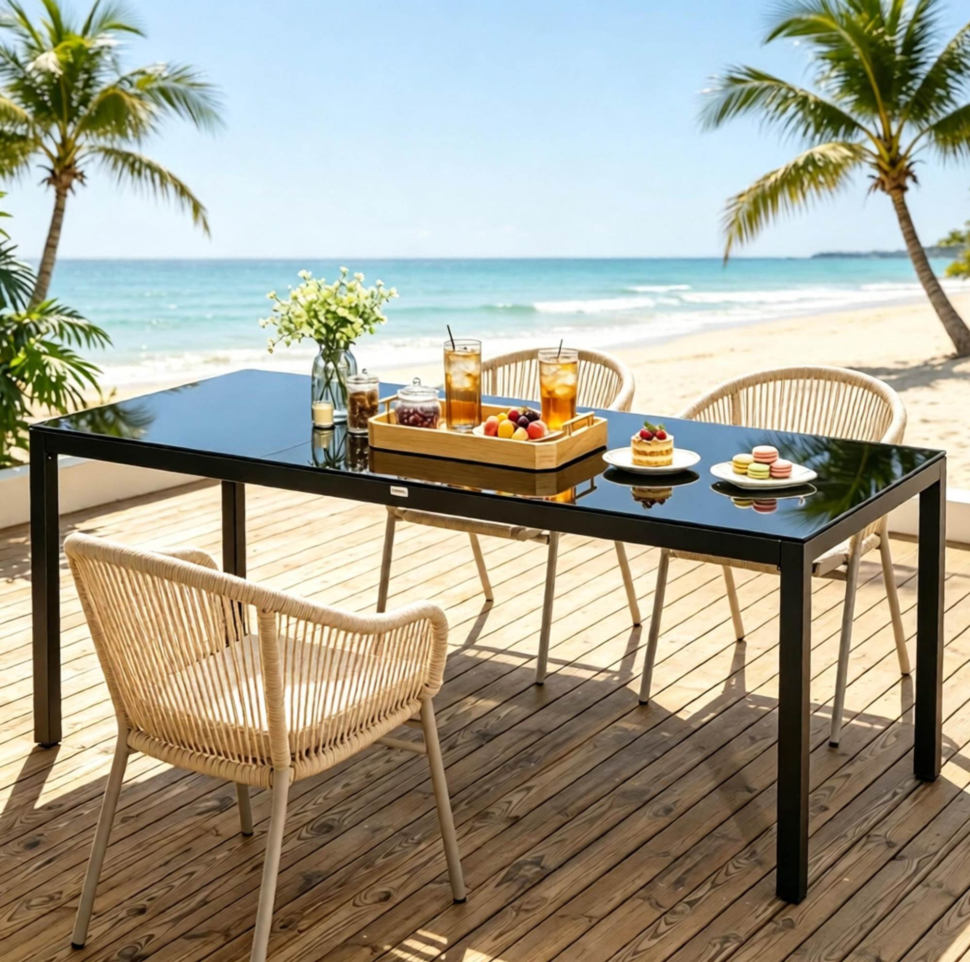 Gartentisch 180 X 80 X 72 Cm Aus Aluminium Und Sicherheitsglas Schwarz Havrya
