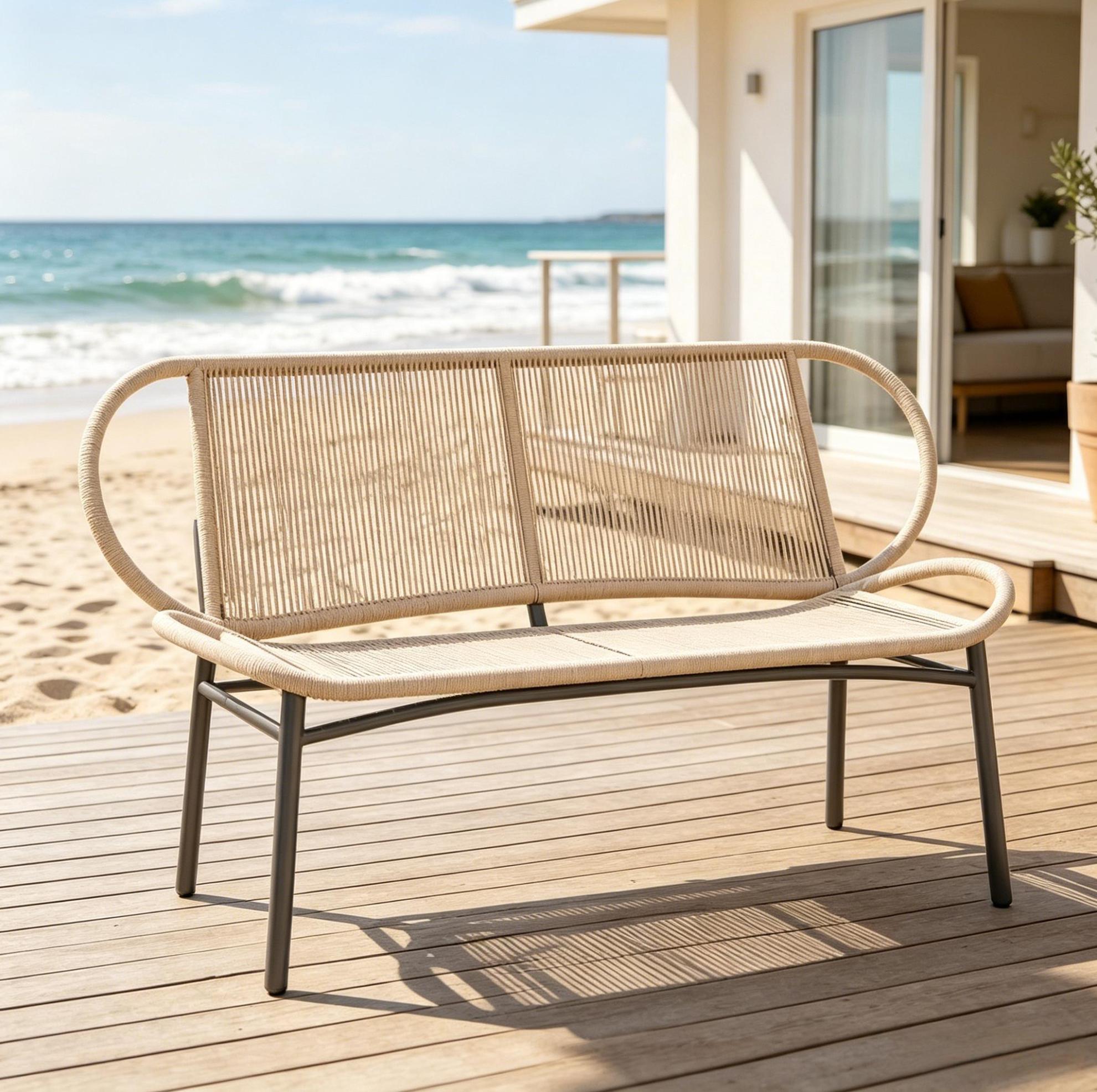 2-sitzer-gartenbank, Metallgestell Und Polyrattan, 138 X 62 X 83 Cm, Schwarz Havrya