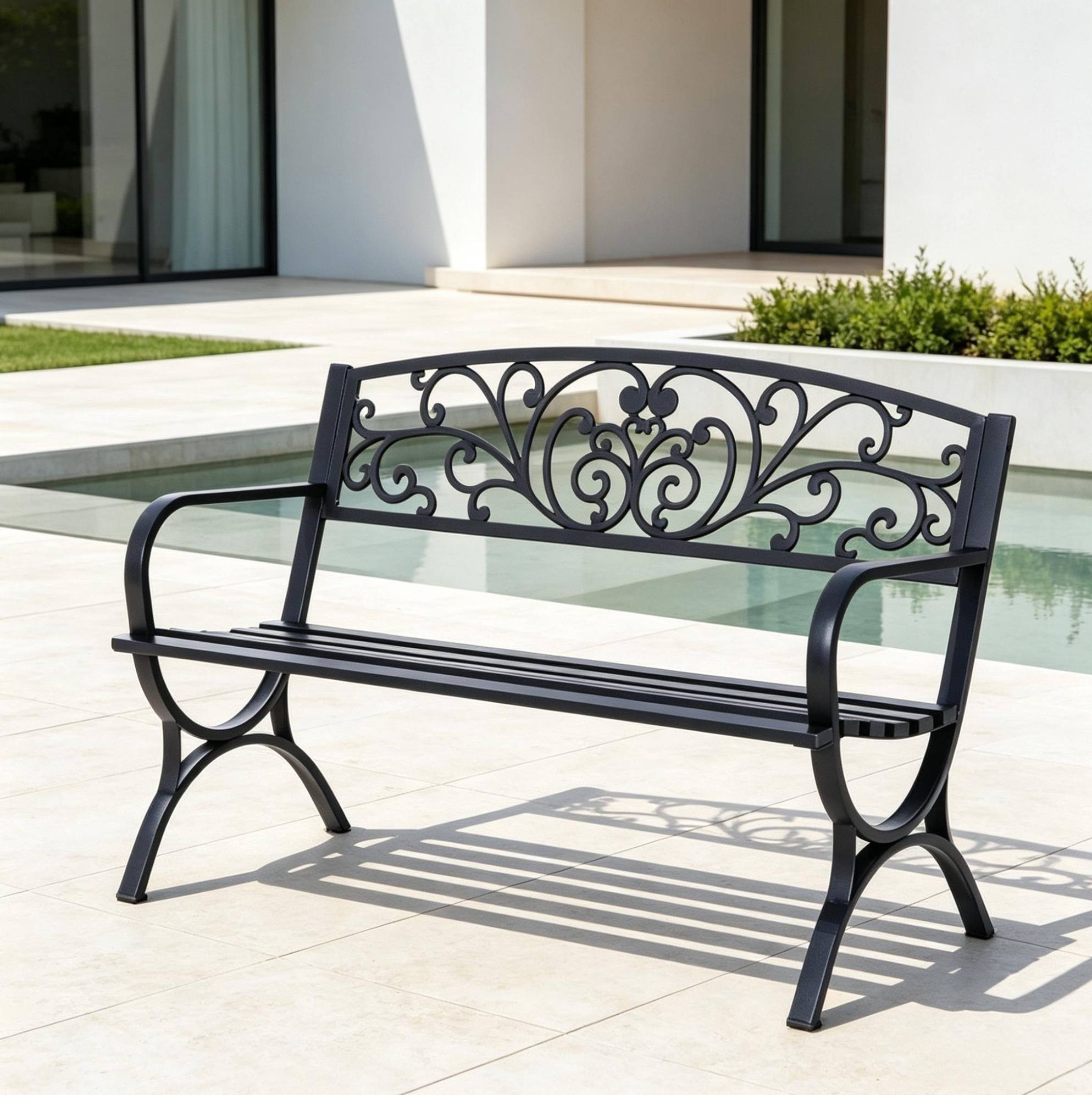 2-sitzer Gartenbank Aus Stahl Und Gusseisen, Schwarz Havrya