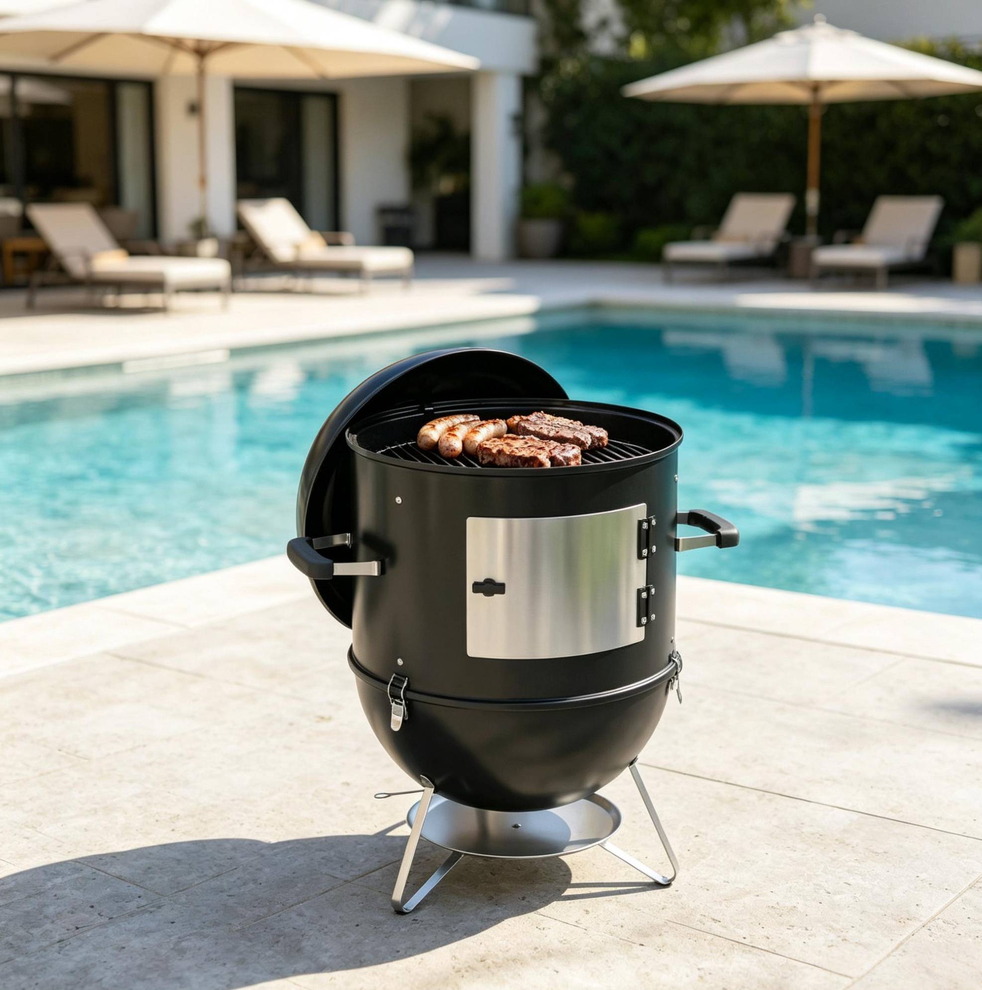 3-in-1 Holzkohle-grill Und Smoker, 3 Grillroste, Integriertes Thermometer, Schwarz Havrya