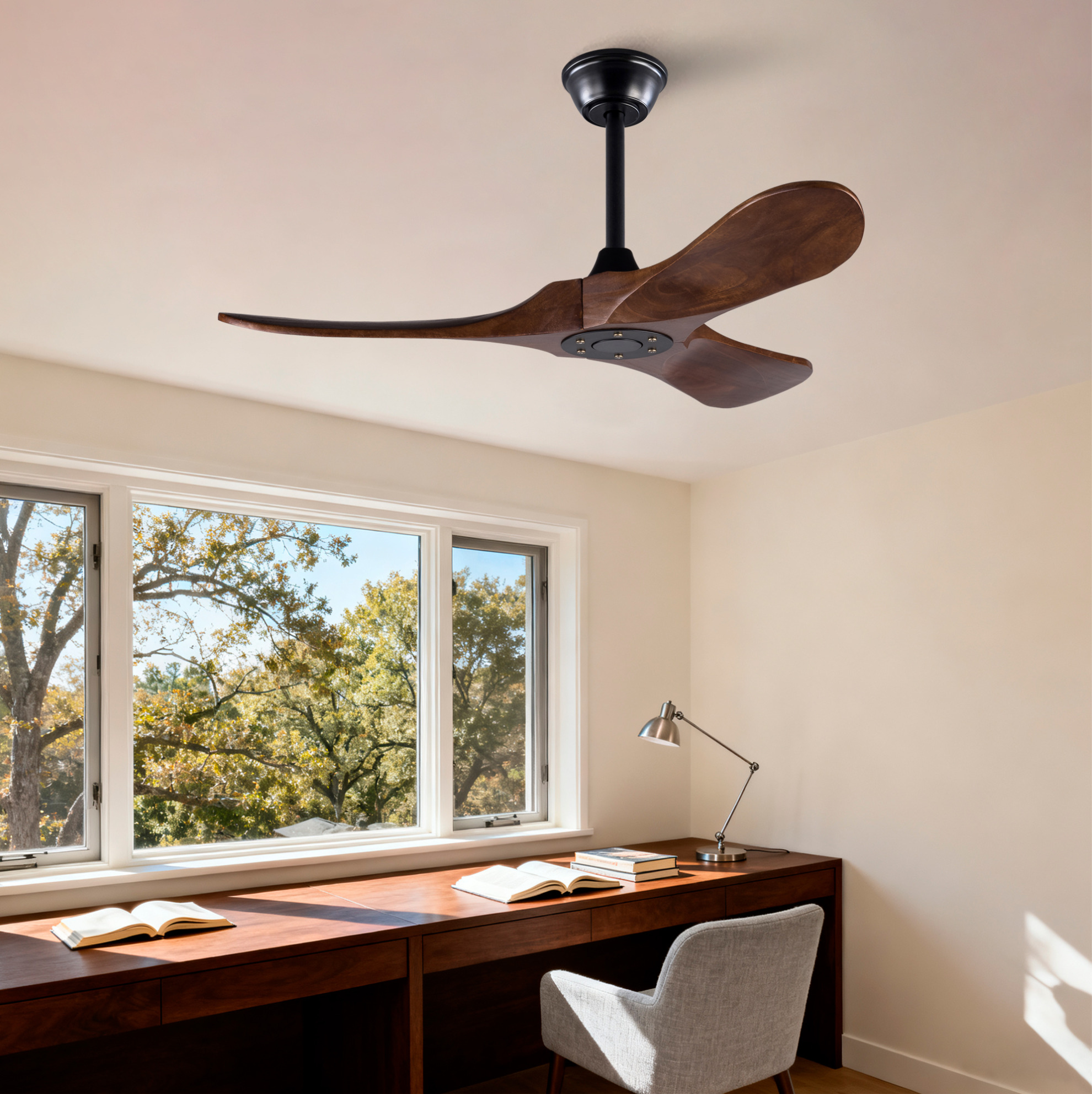 Deckenventilator 42 Zoll Ohne Licht, 3 Holzflügel, Fernbedienung, Nussbaum-finish Havrya