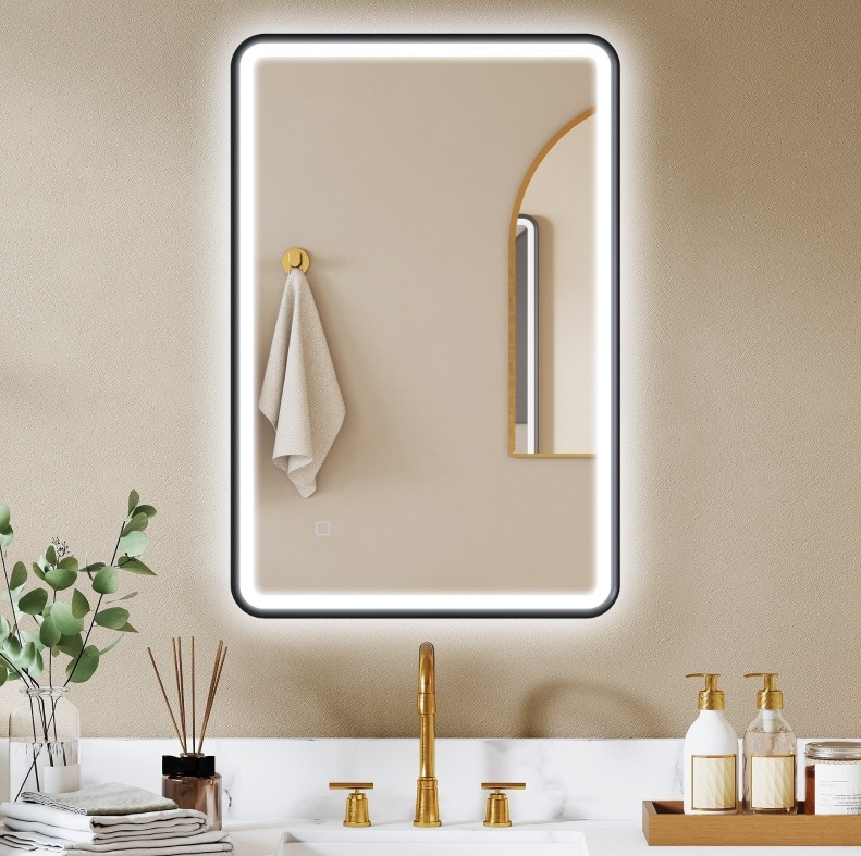 Led-badezimmerspiegel 90 X 60 Cm, Beschlagfrei, Dimmbar, Schwarz Havrya