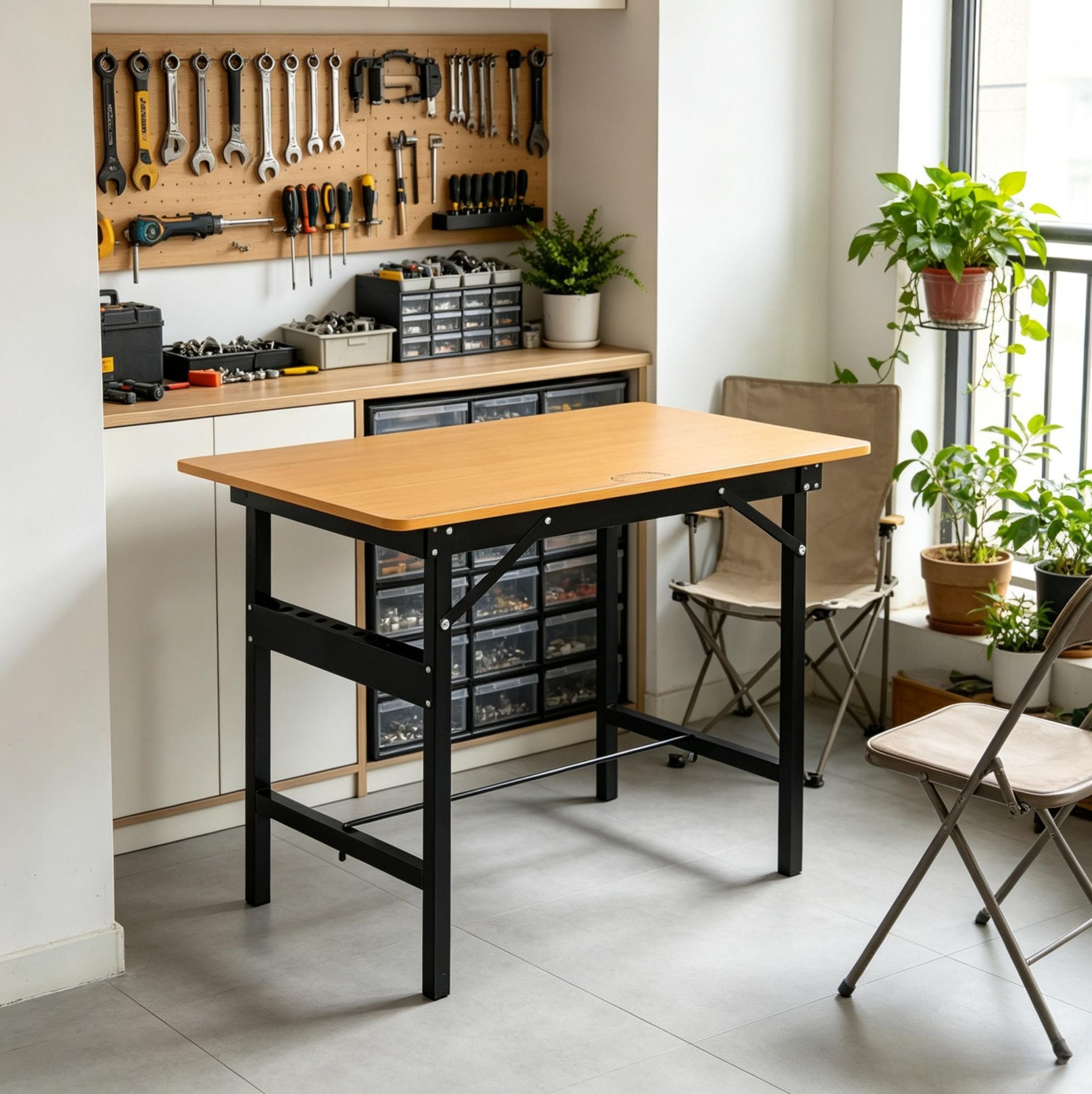 Klappbarer Multifunktions-werktisch 100 X 60 X 75,5 Cm, Metall Und Mdf, Schwarz/gelb Havrya