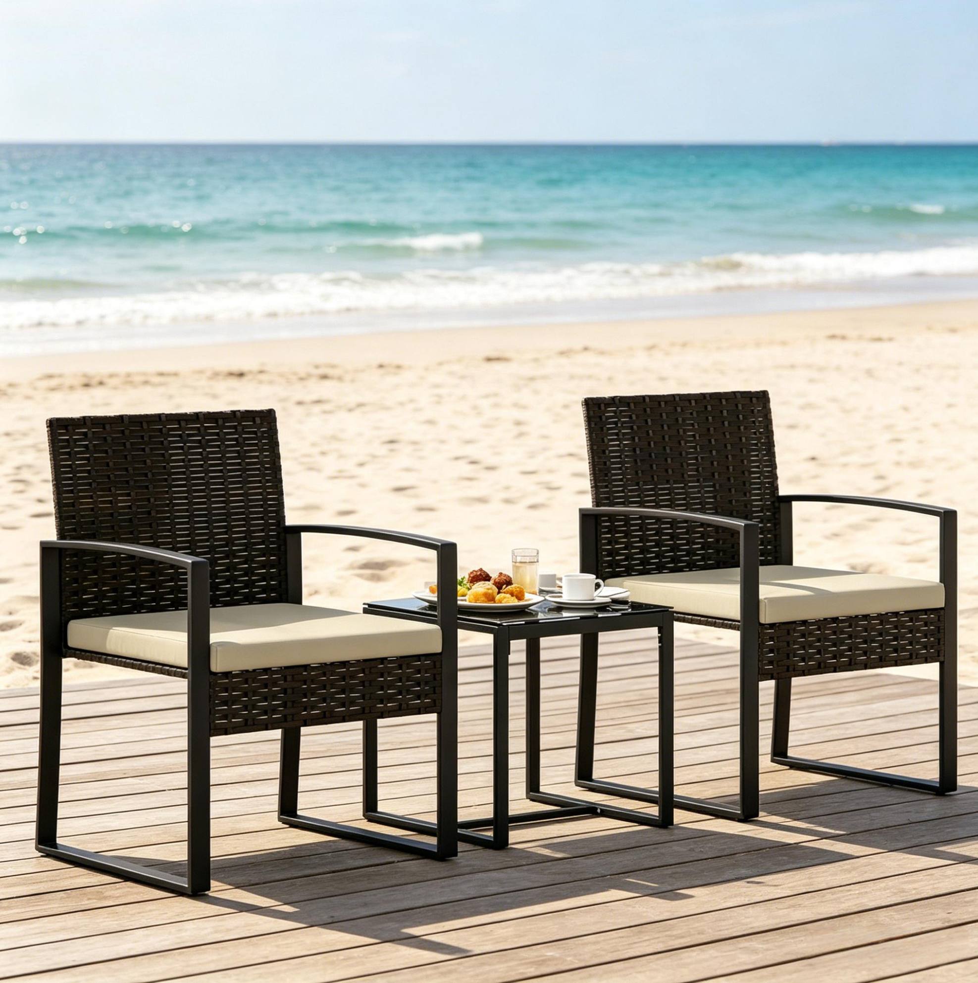 Bistro-gartenmöbelset 2 Sitzplätze Mit Tisch Und 2 Stühlen, Polyrattan, Schwarz/braun/kaki Havrya