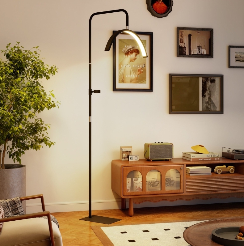Led-halbmondlampe Mit Handyhalter, Höhenverstellbar 136-186 Cm, Schwarz Havrya