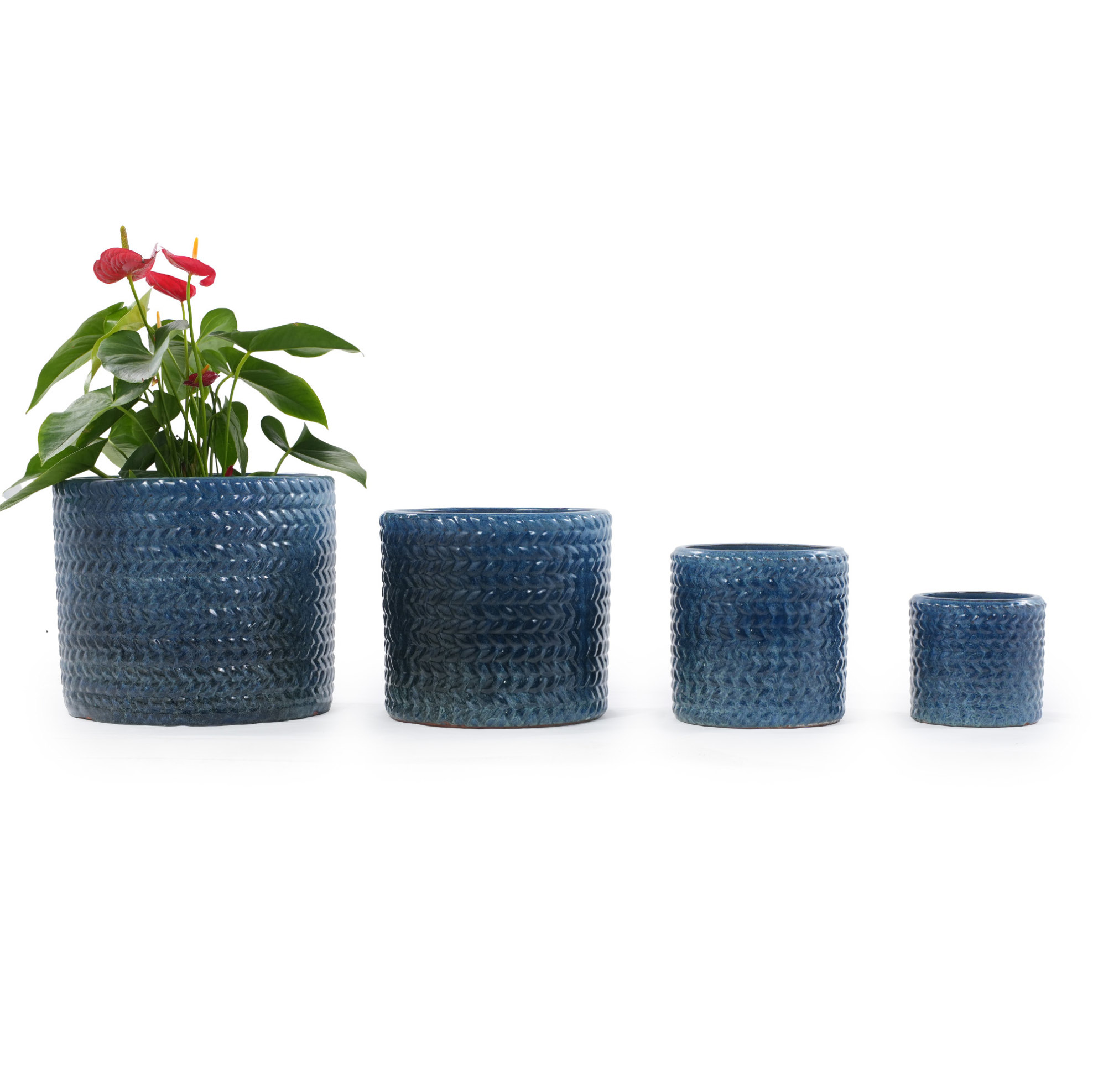 Blumentopf-set Aus Keramik, 4-teilig, Glänzendes Dunkelblau, Ø 37 / 31 / 24,5 / 17,5 Cm Havrya