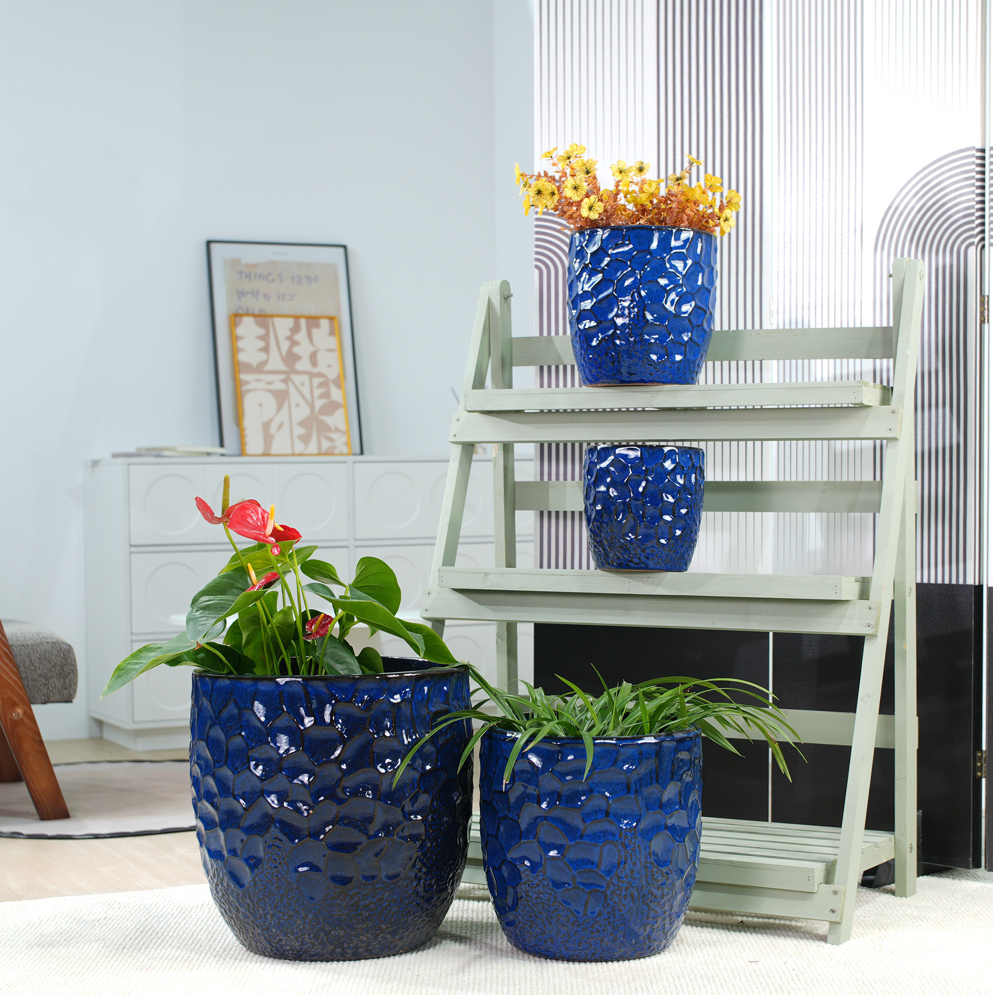 Blumentopf Aus Keramik Ø30 Cm Marineblau Mit Drainageloch Havrya