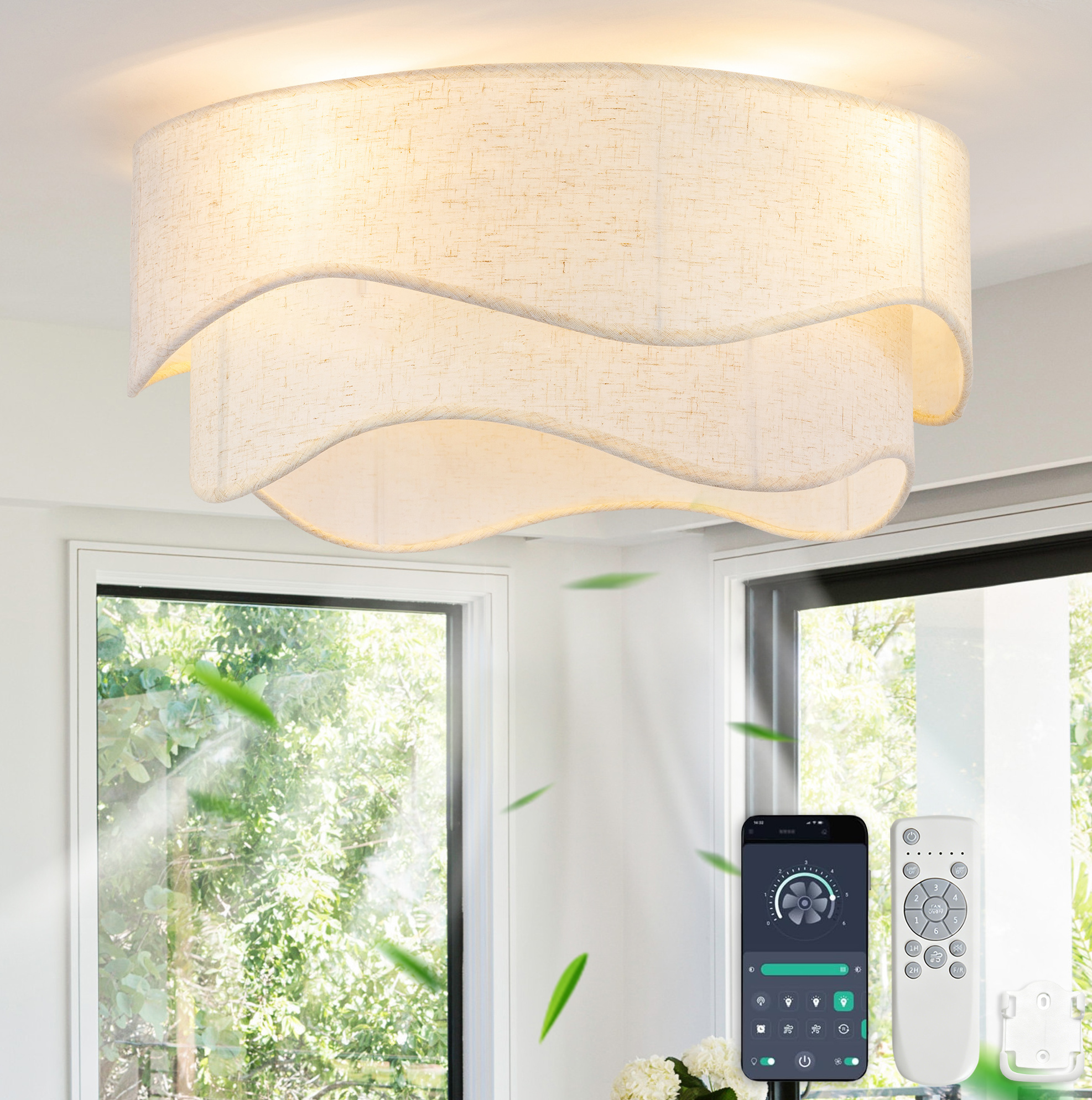 Deckenventilator Mit Licht 50 X 50 X 24 Cm, 6 Stufen, App Und Fernbedienung Havrya