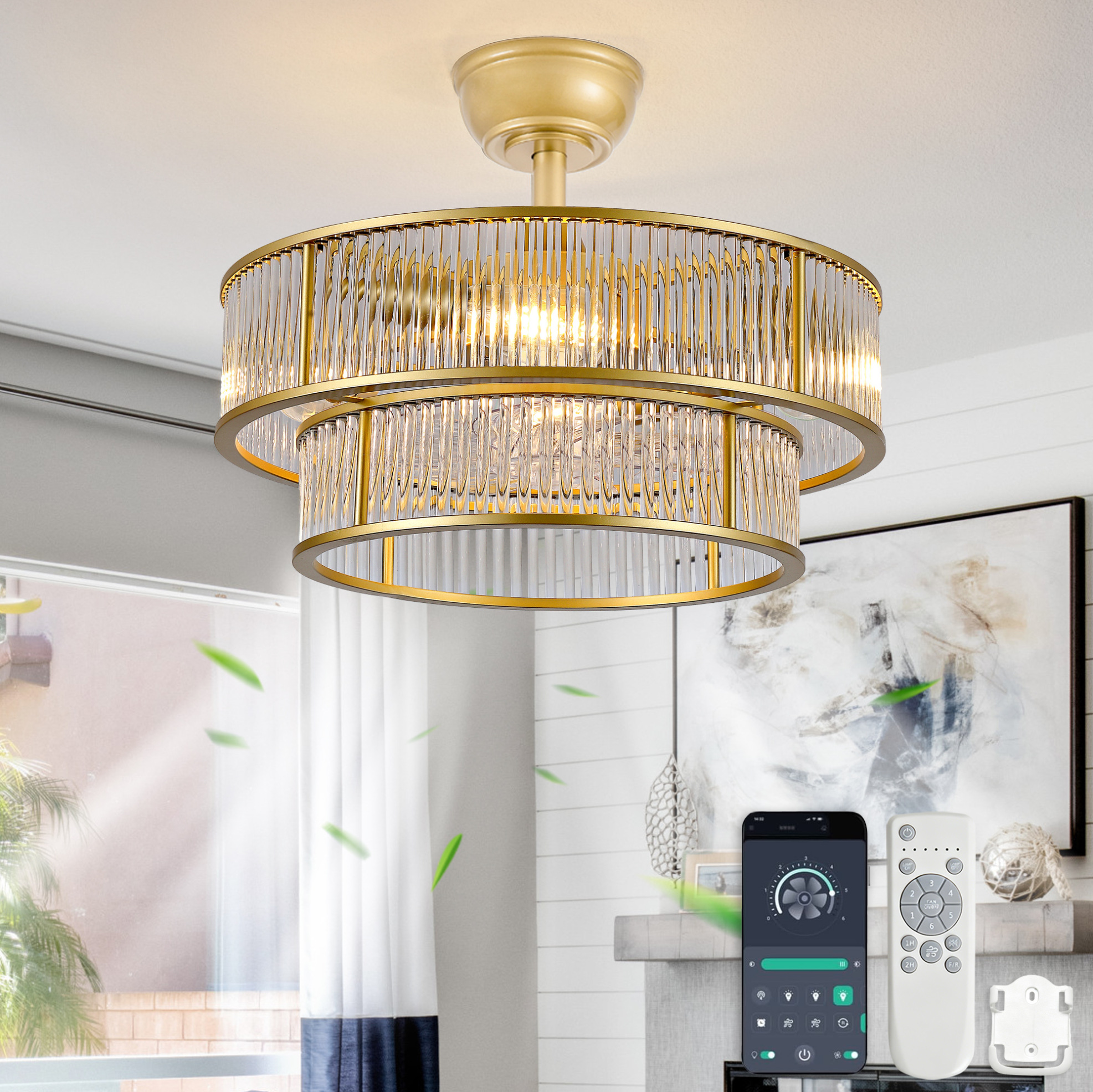 Deckenventilator Mit Beleuchtung 50 Cm, 6 Stufen, App-steuerung Und Fernbedienung, Gold Havrya