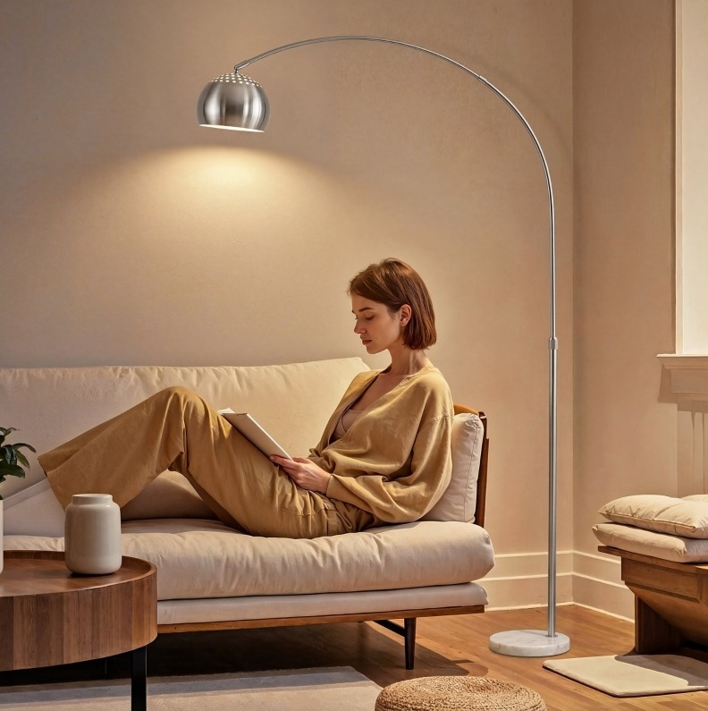 Bogen-stehlampe 167 Cm, Marmorsockel, E27, Silber Havrya
