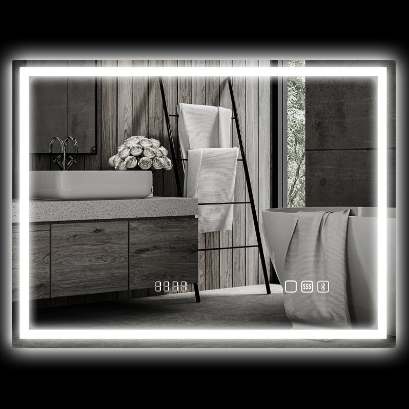 Led-badezimmerspiegel 80 X 60 Cm, Bluetooth, Beschlagfrei, 3 Lichtfarben Havrya