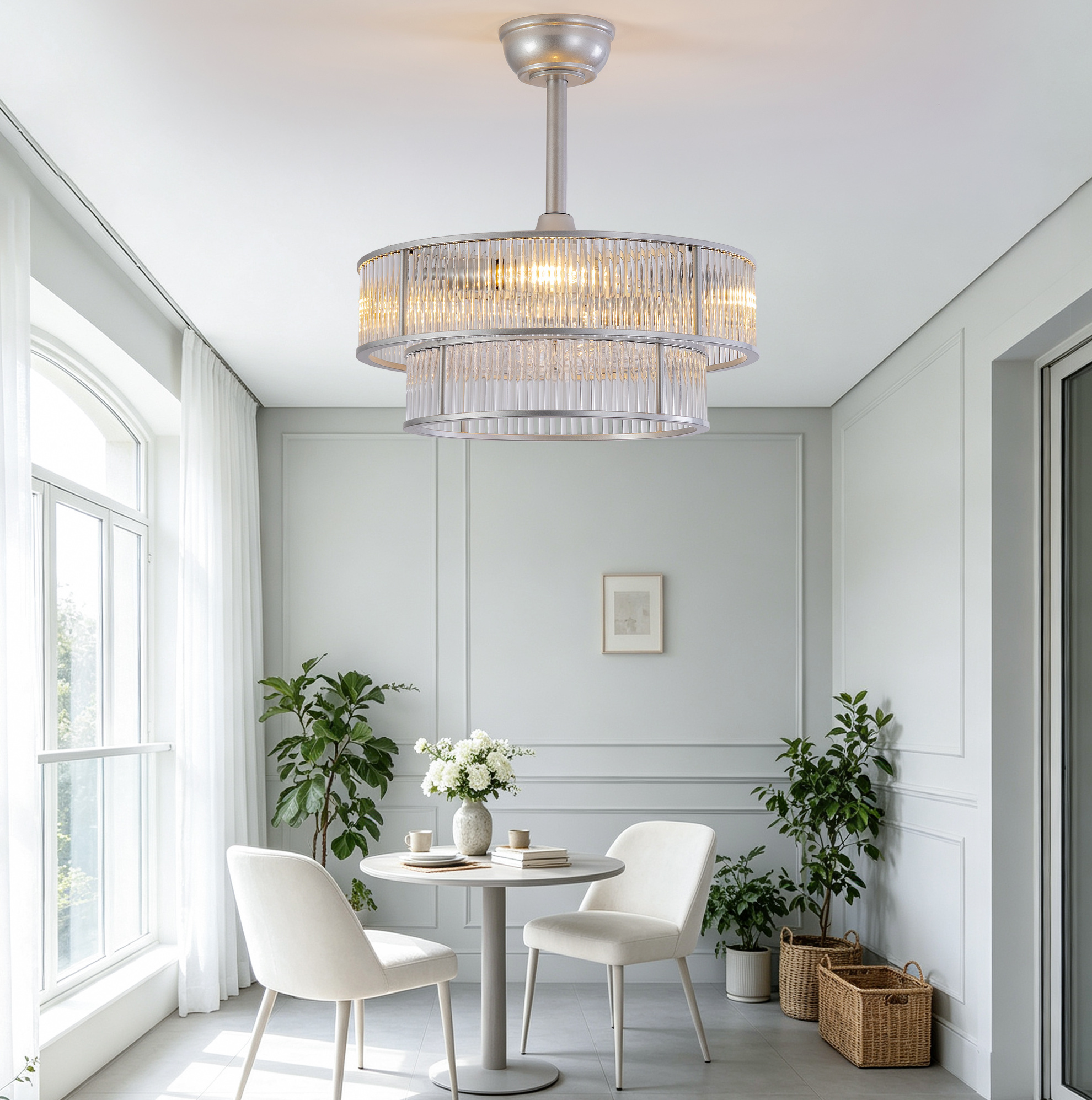 Deckenventilator Mit Licht, 6 Geschwindigkeiten, App Und Fernbedienung, Silber Havrya