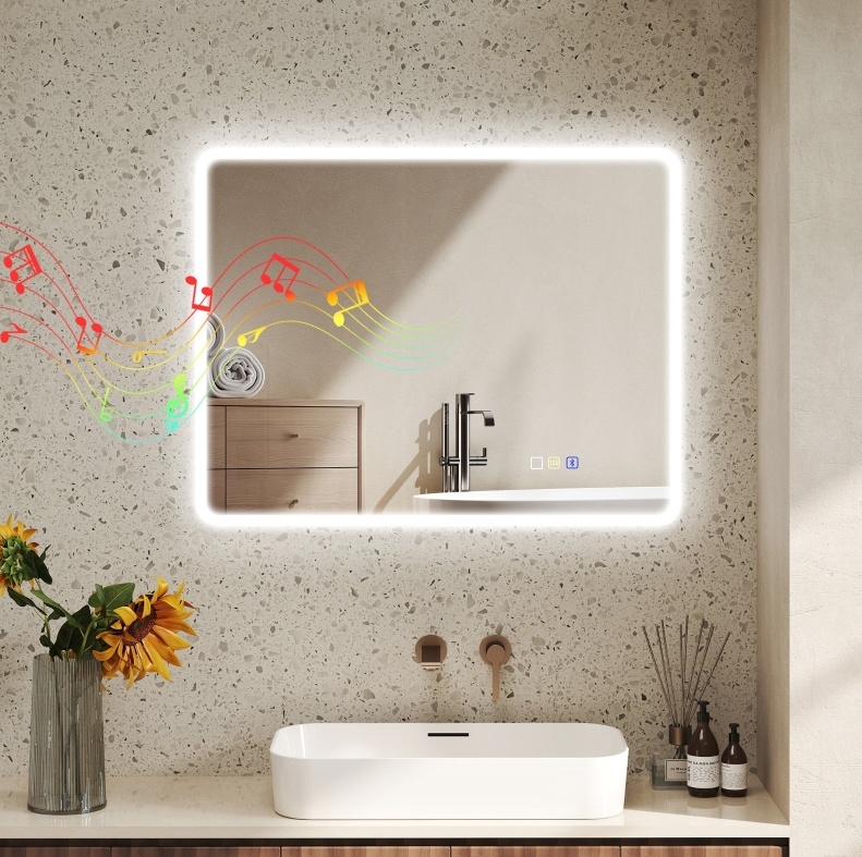Led-badezimmerspiegel 70 X 90 Cm Bluetooth, Beschlagfrei, 3 Farben, Silber Havrya