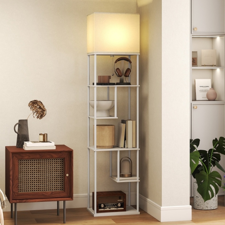 Stehlampe Mit Regalen, Stufenlos Dimmbar, 3000 K Bis 6500 K, Weiß Havrya