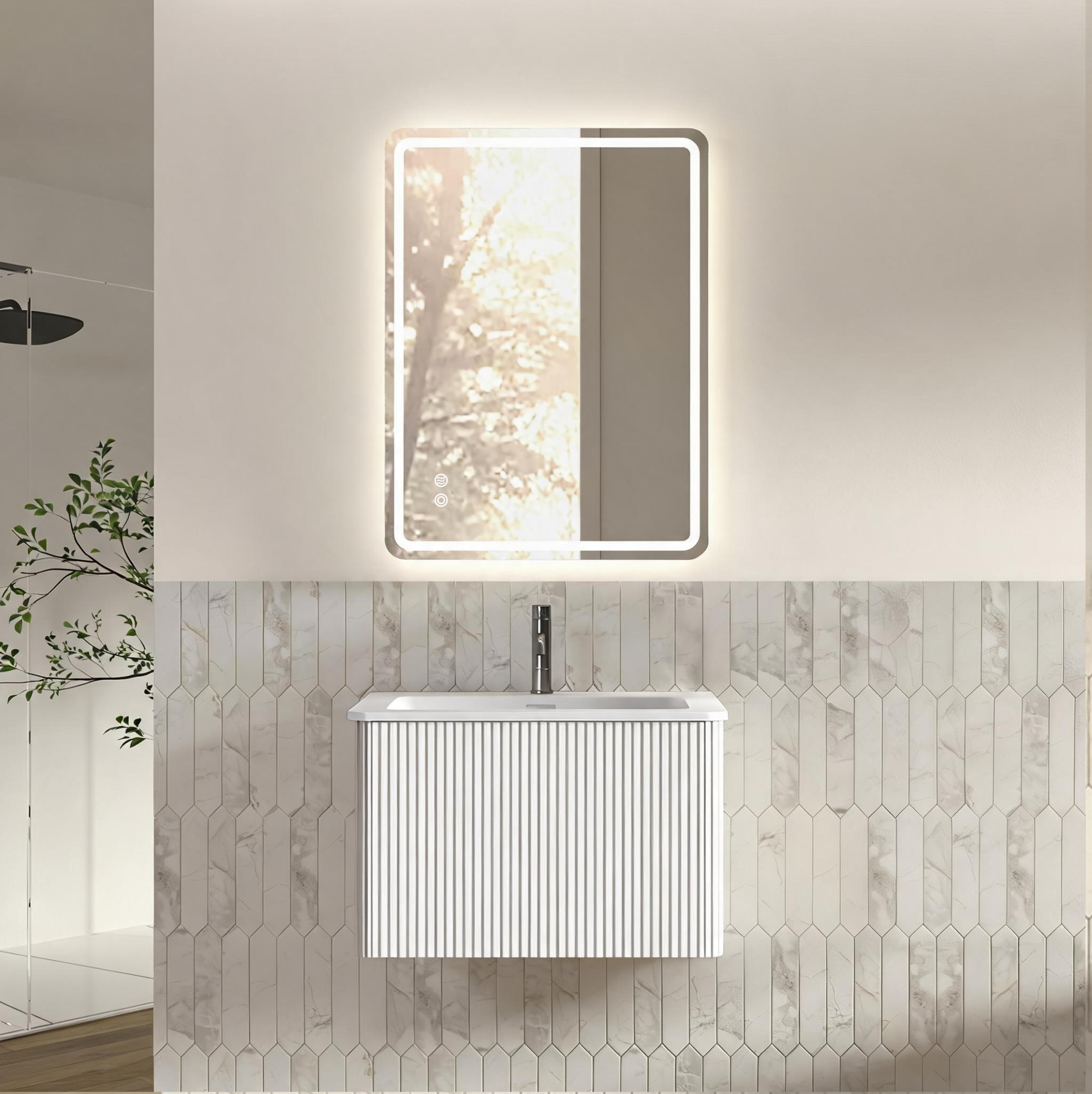 Badezimmermöbel Mit Spiegel, Waschtisch 60 Cm, Vormontiert, Weiß Havrya
