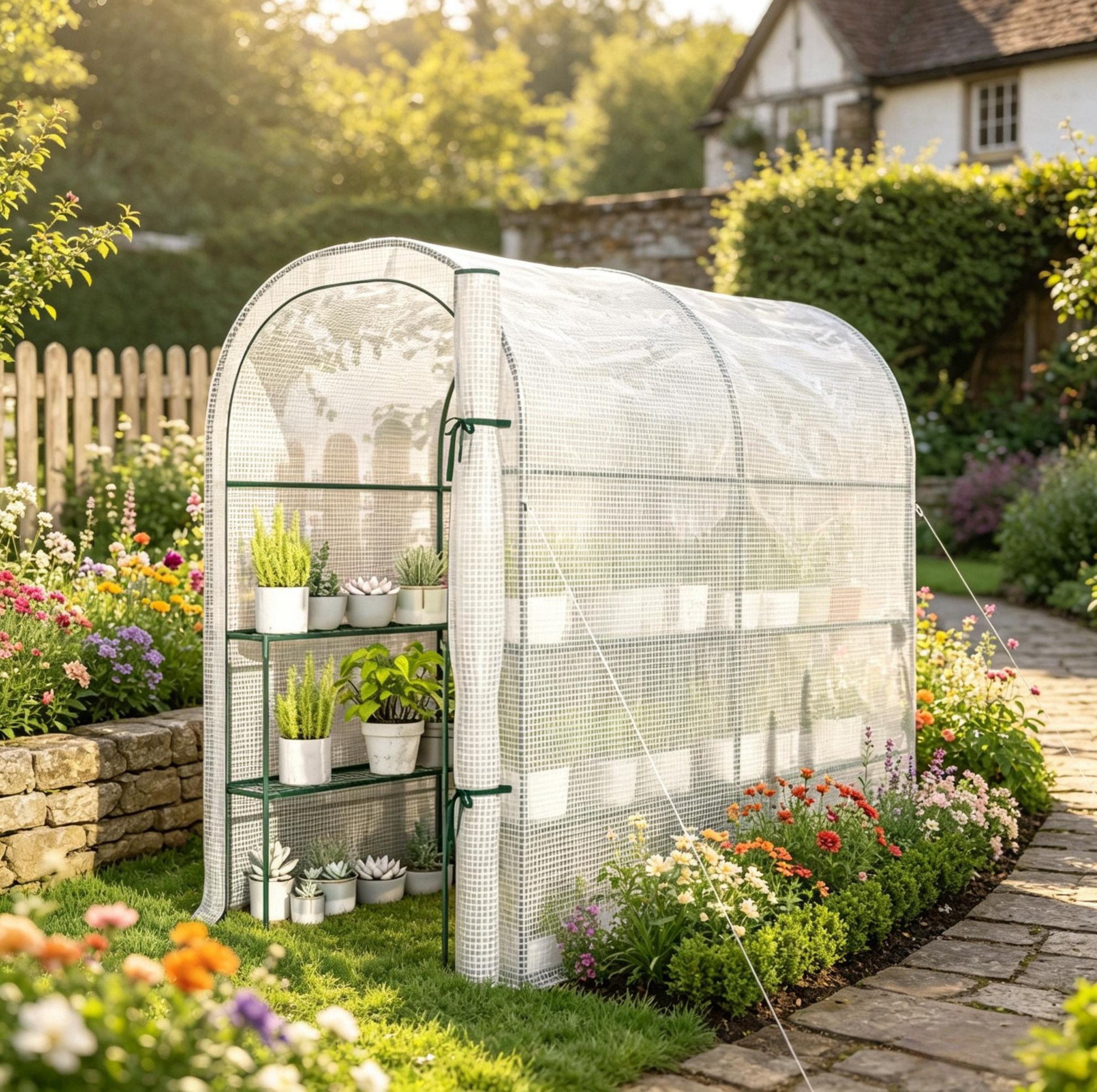 Gartengewächshaus Mit Regalen, 123 X 187 X 189 Cm, Rolltür, Pe 140 G/m², Weiß Havrya