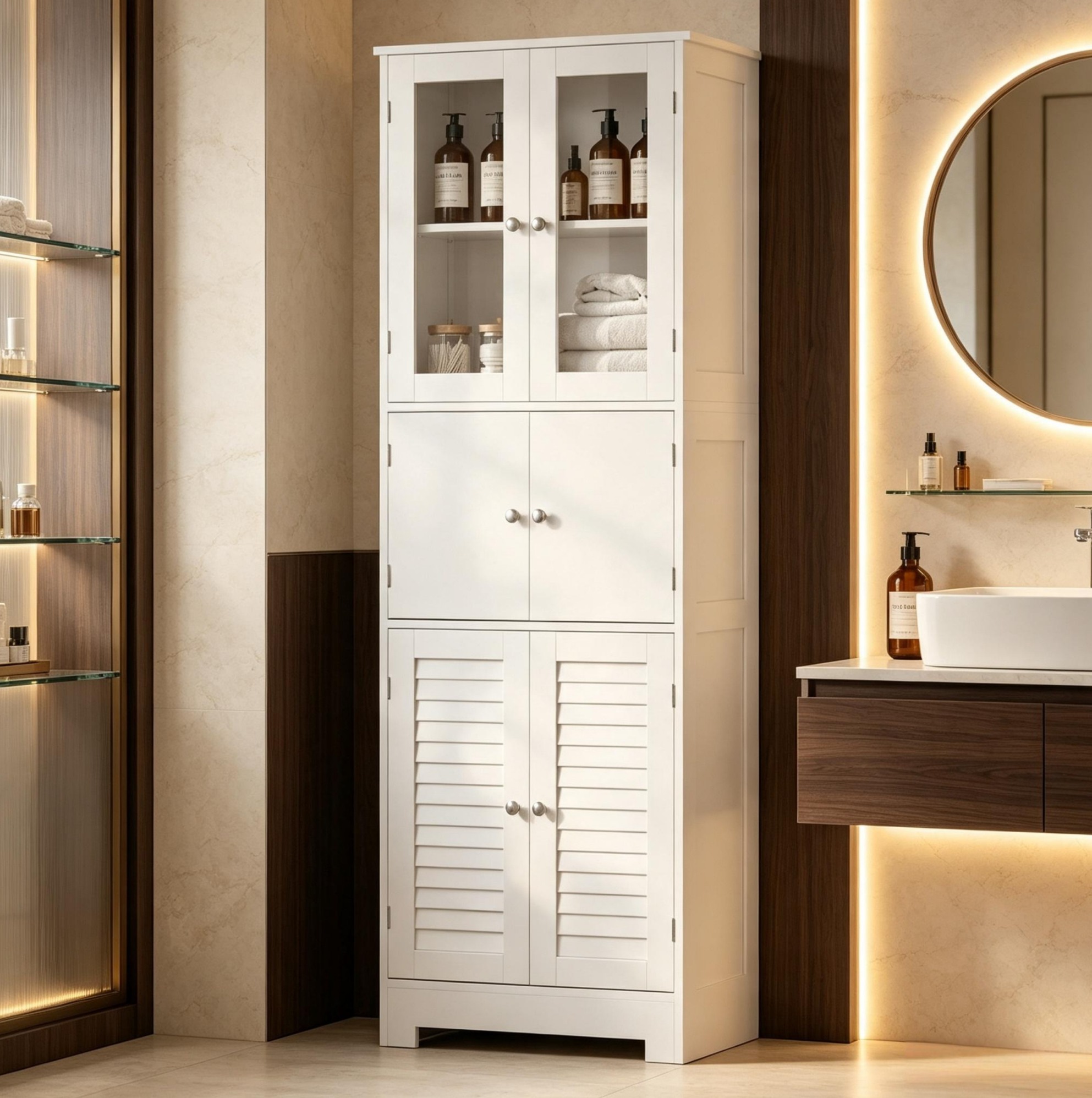 Hohes Badezimmermöbel 170,5 Cm Aus Mdf Und Glas, Weiß Havrya