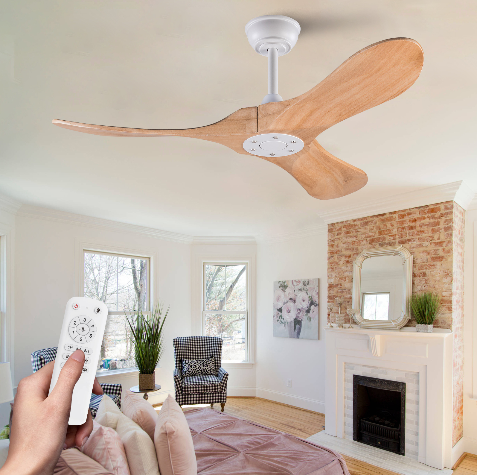 42-zoll-deckenventilator Mit 3 Holzflügeln, Fernbedienung, Ohne Licht Havrya