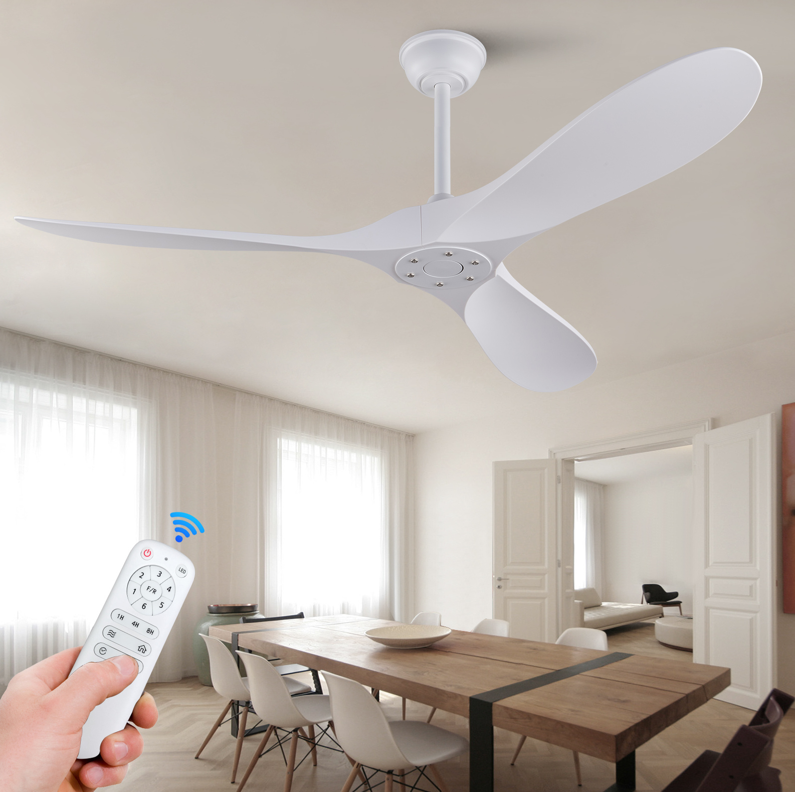 Deckenventilator 60 Zoll Ohne Licht, 3 Abs-flügel, Reversibler Dc-motor, Weiß Havrya