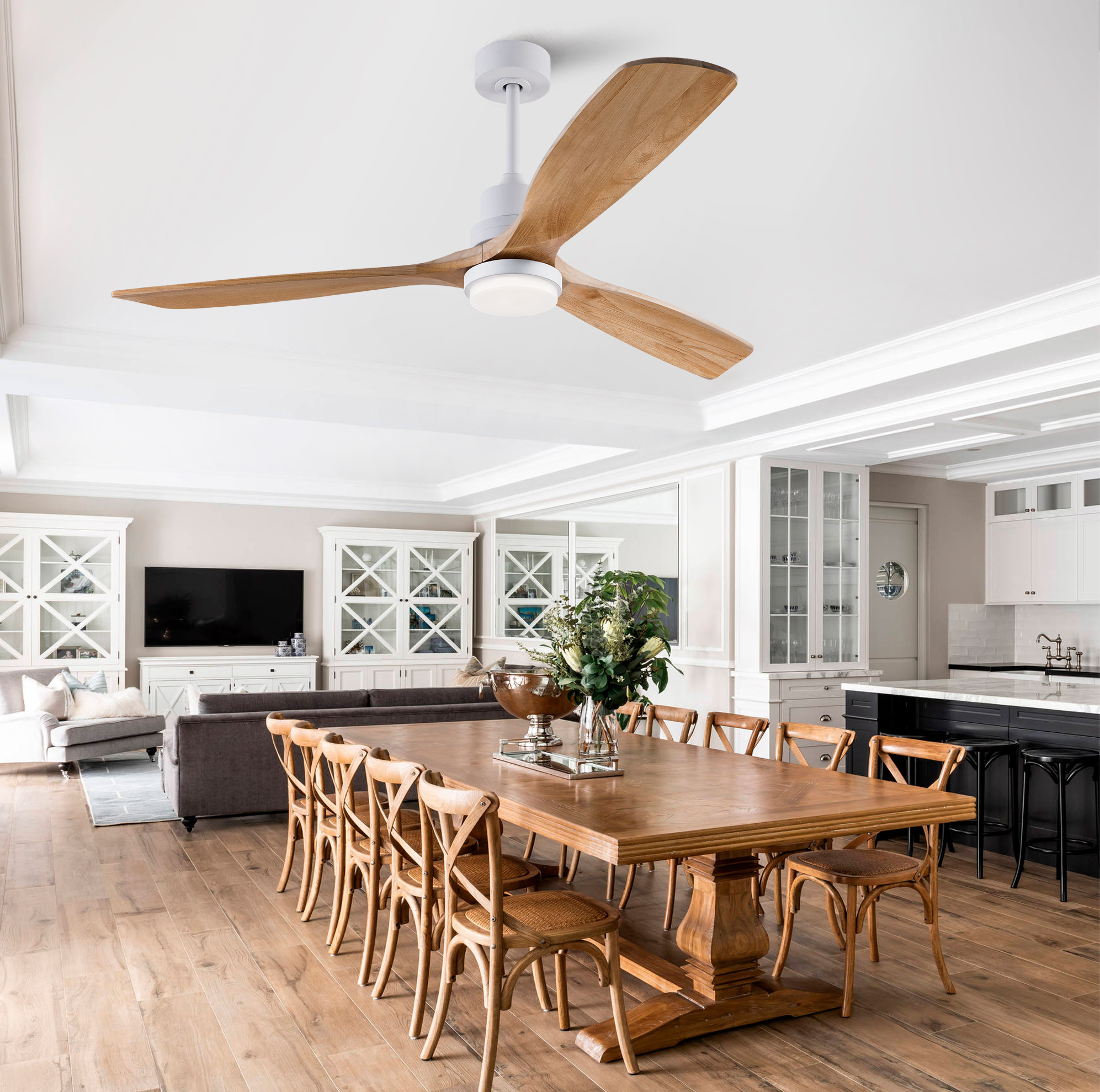 Deckenventilator Mit Led-licht 60'' Mit 3 Holzflügeln, 6 Stufen, Fernbedienung Havrya