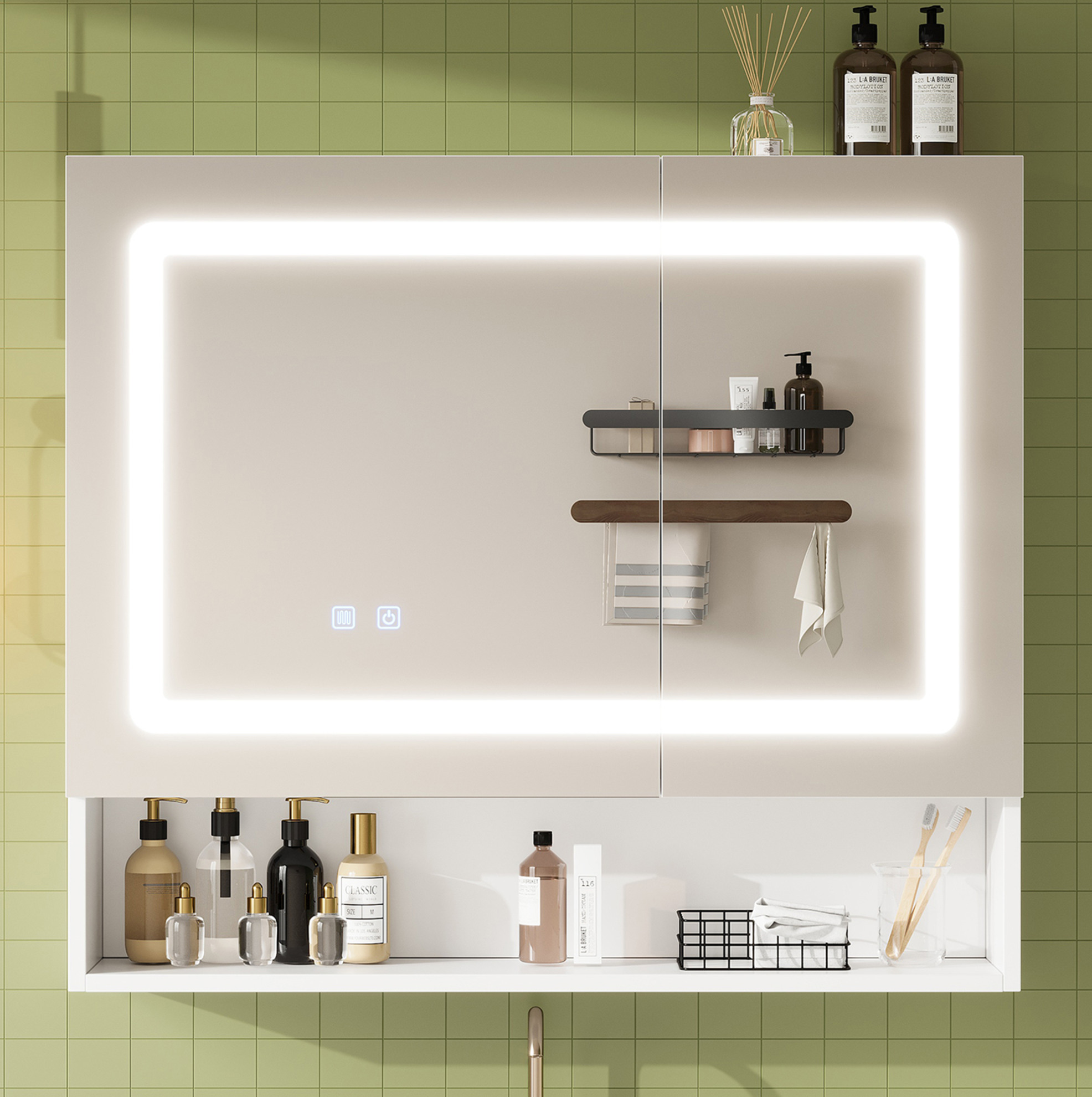 Badezimmerspiegelschrank 80 X 17 X 70 Cm Mit Led, Anti-beschlag, Doppeltür, Weiß Havrya
