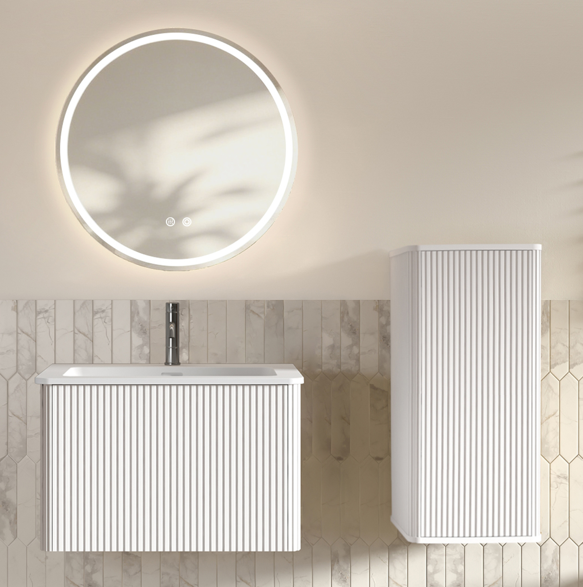 Badezimmermöbel Mit Waschbecken Und Led-spiegel 60 Cm, Weiß Havrya